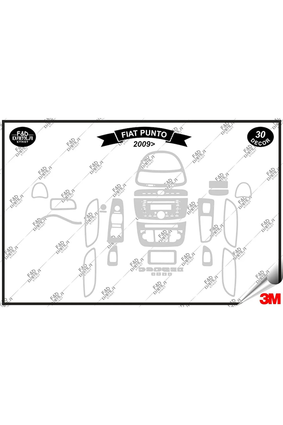 Fiat Punto 2009 Torpido Konsol Trim Göğüs Maun Kaplama Set 30 Parça Gümüş