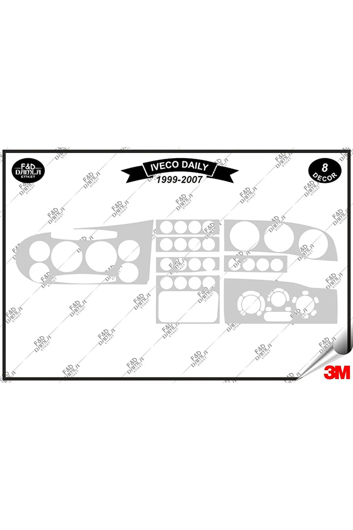 İveco Daily 1999-2007 Torpido Konsol Trim Göğüs Maun Kaplama Set 8 Parça Gümüş