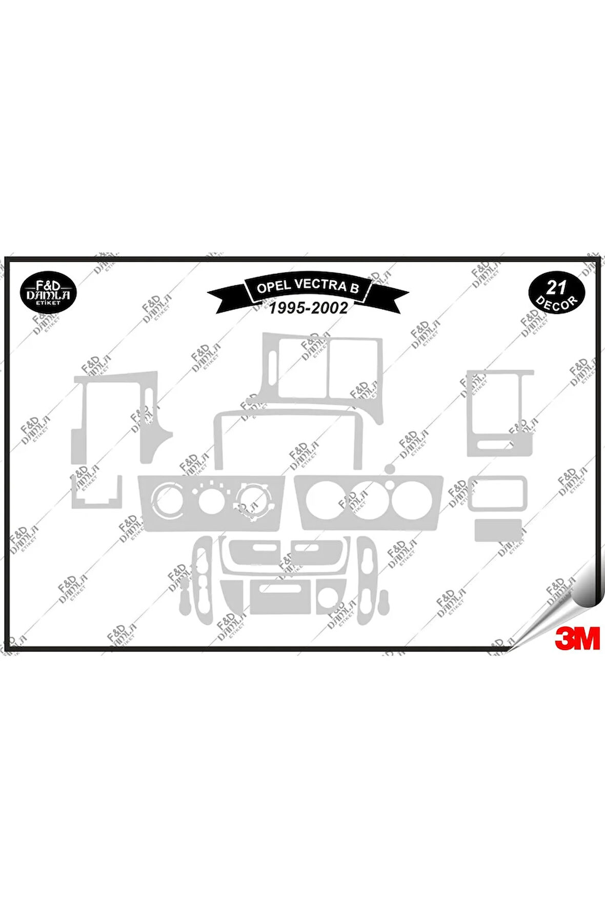 Opel Vectra B 1995-2002 Torpido Konsol Trim Göğüs Maun Kaplama Set 21 Parça Gümüş