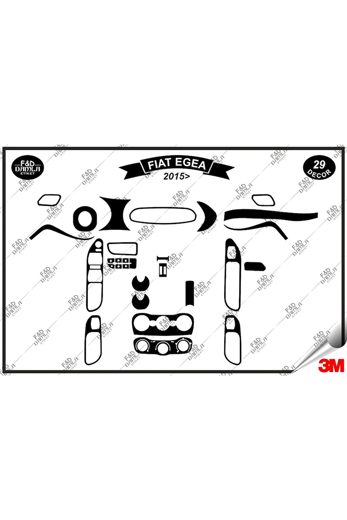 Fiat Egea 2015 Torpido Konsol Trim Göğüs Maun Kaplama Set 29 Parça Siyah