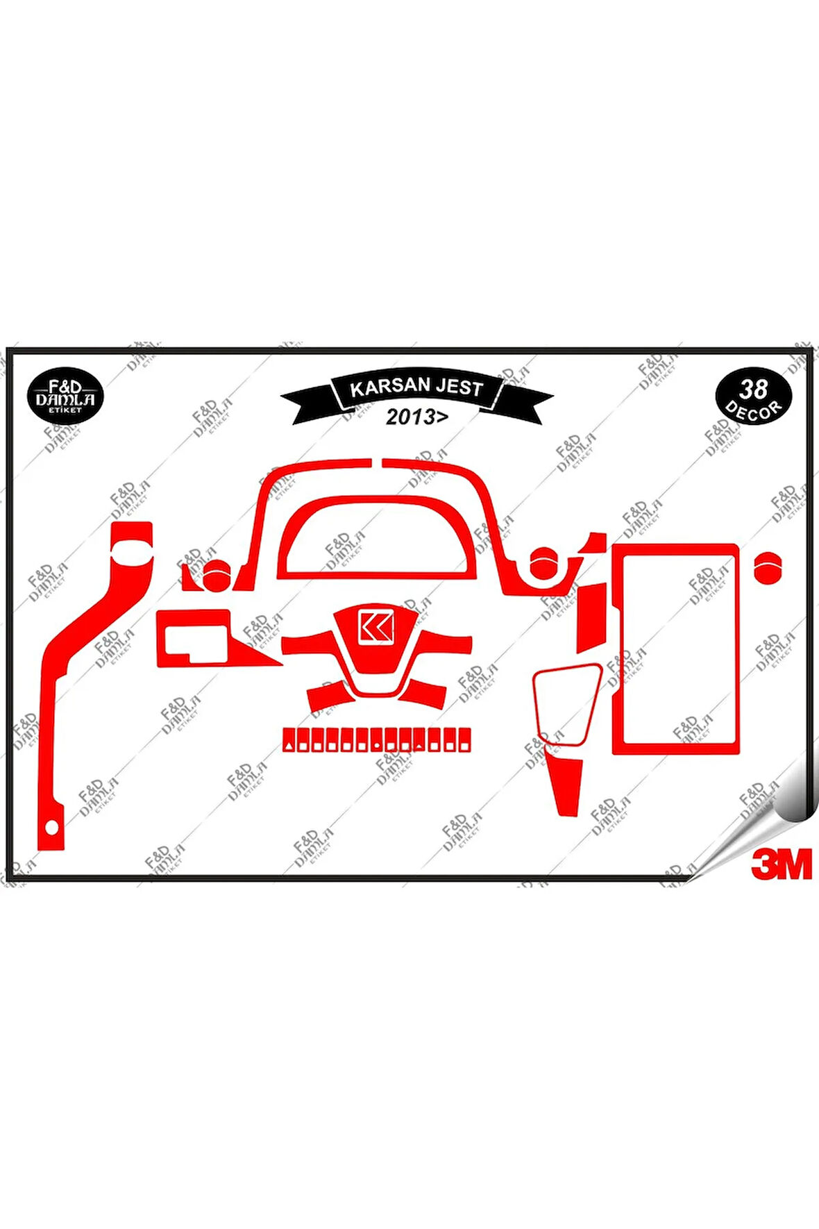 Karsan Jest 2013 Torpido Konsol Trim Göğüs Maun Kaplama Set 38 Parça Kırmızı