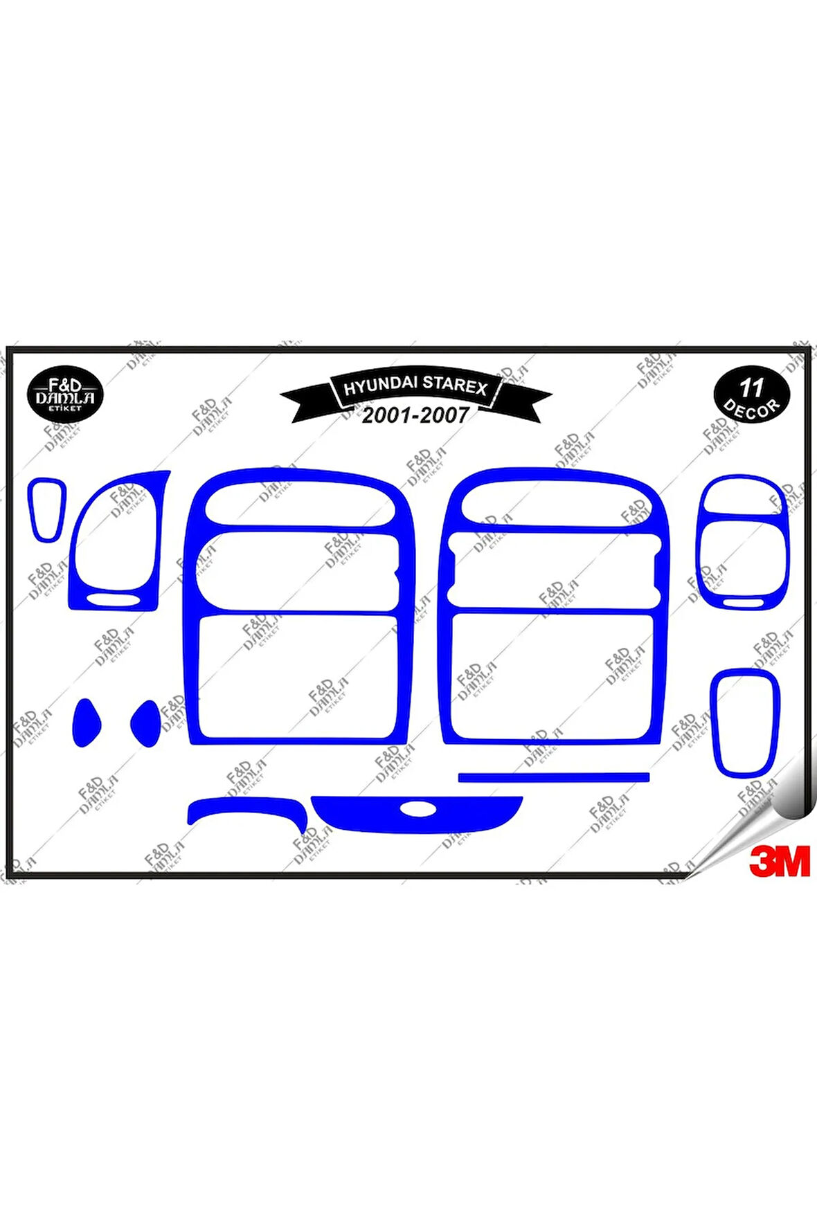 Hyundaı Starex 2001-2007 Torpido Konsol Trim Göğüs Maun Kaplama Set 11 Parça Mavi