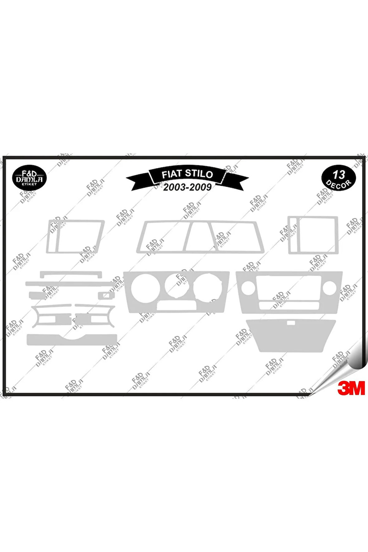 Fiat Stilo 2003-2009 Torpido Konsol Trim Göğüs Maun Kaplama Set13 Parça Gümüş