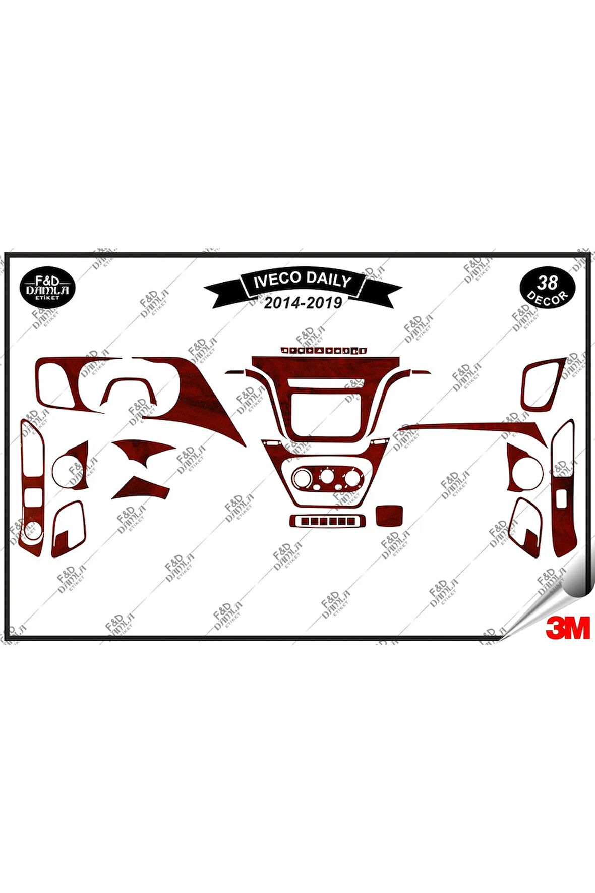 İveco Daily 2014-2019 Torpido Konsol Trim Göğüs Maun Kaplama Set 38 Parça Maun