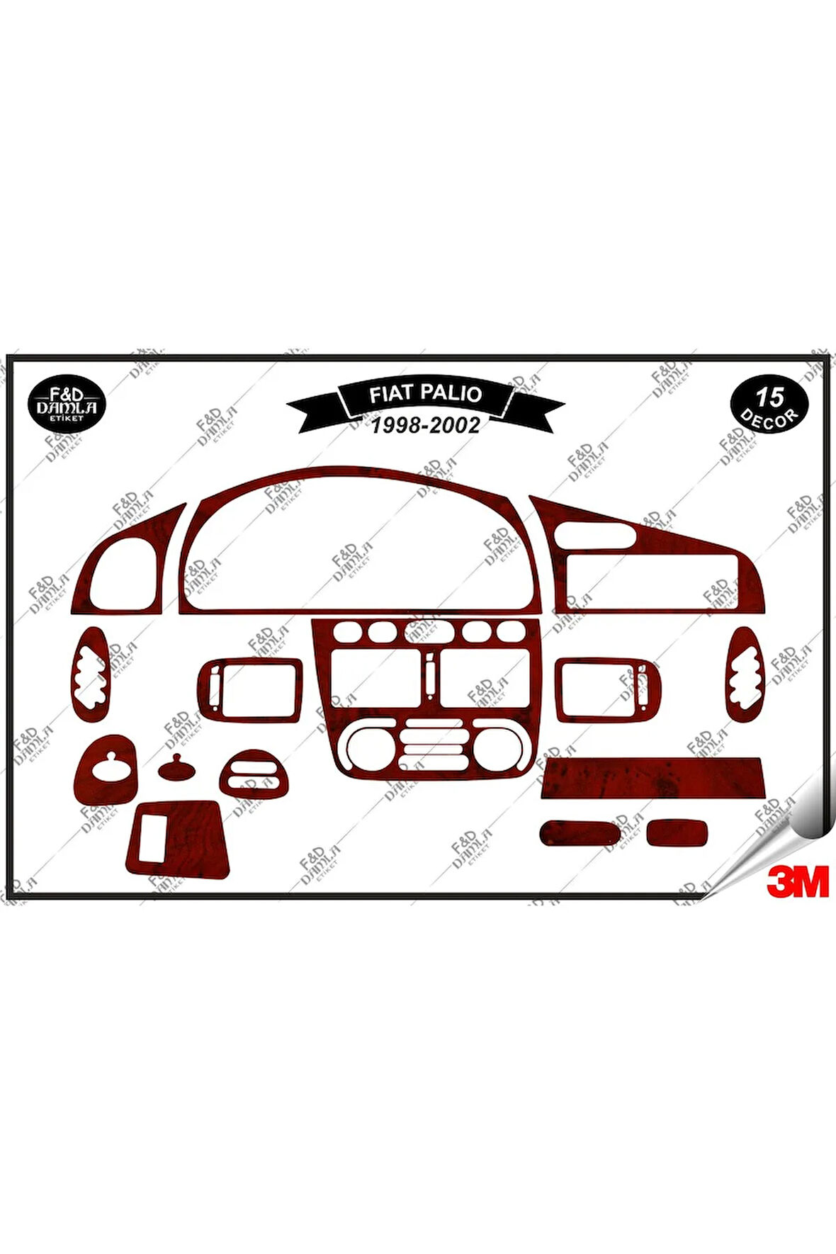 Fiat Palio 1998-2002 Torpido Konsol Trim Göğüs Maun Kaplama Set 15 Parça Maun