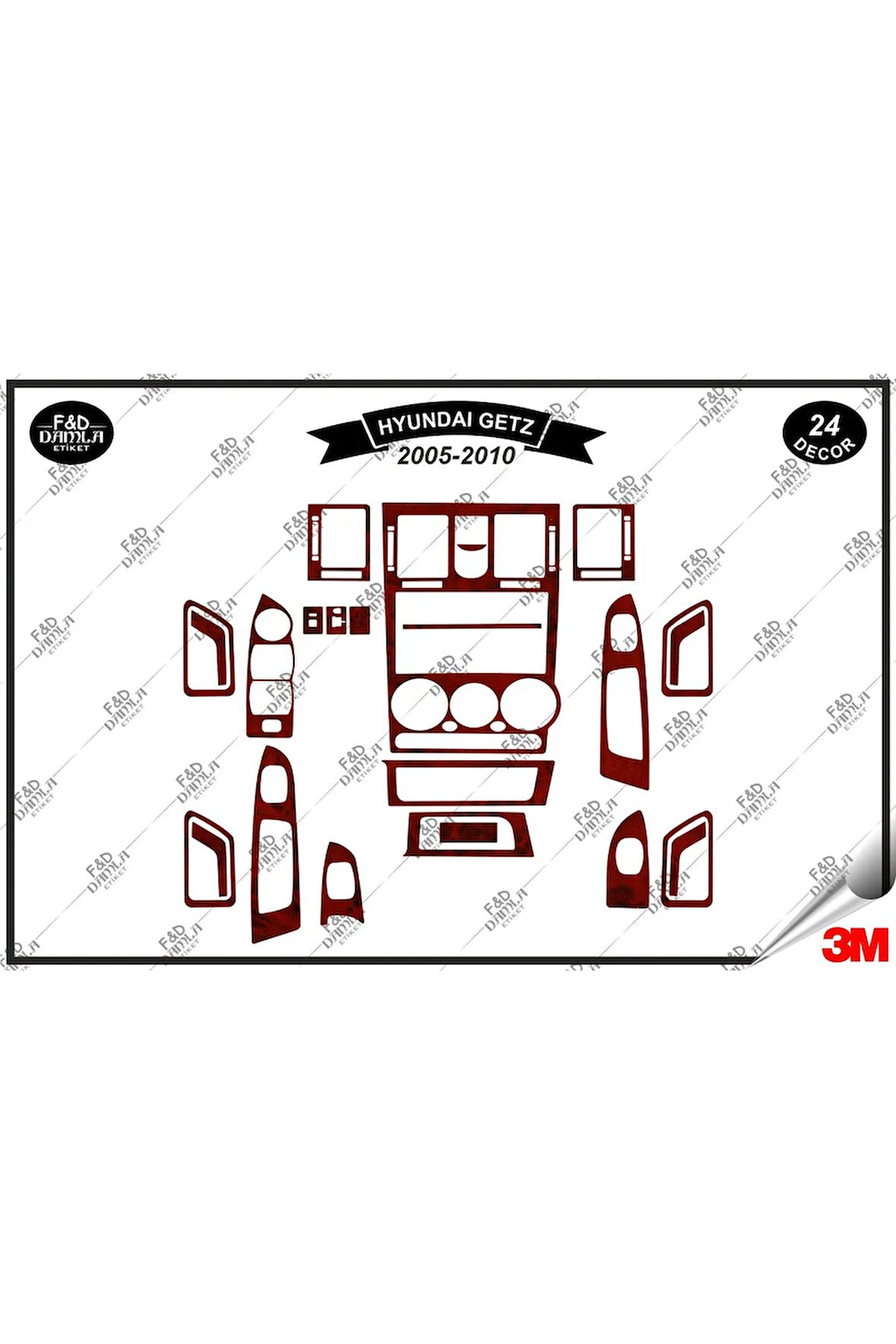 Hyundai Getz 2005-2010  Torpido Konsol Trim Göğüs Maun Kaplama Set 24 Parça Maun