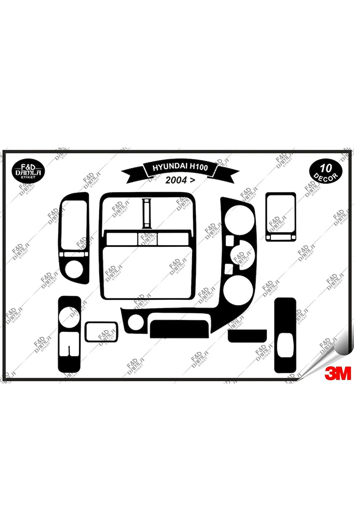 Hyundai H100 2004 Torpido Konsol Trim Göğüs Maun Kaplama Set 10 Parça Siyah