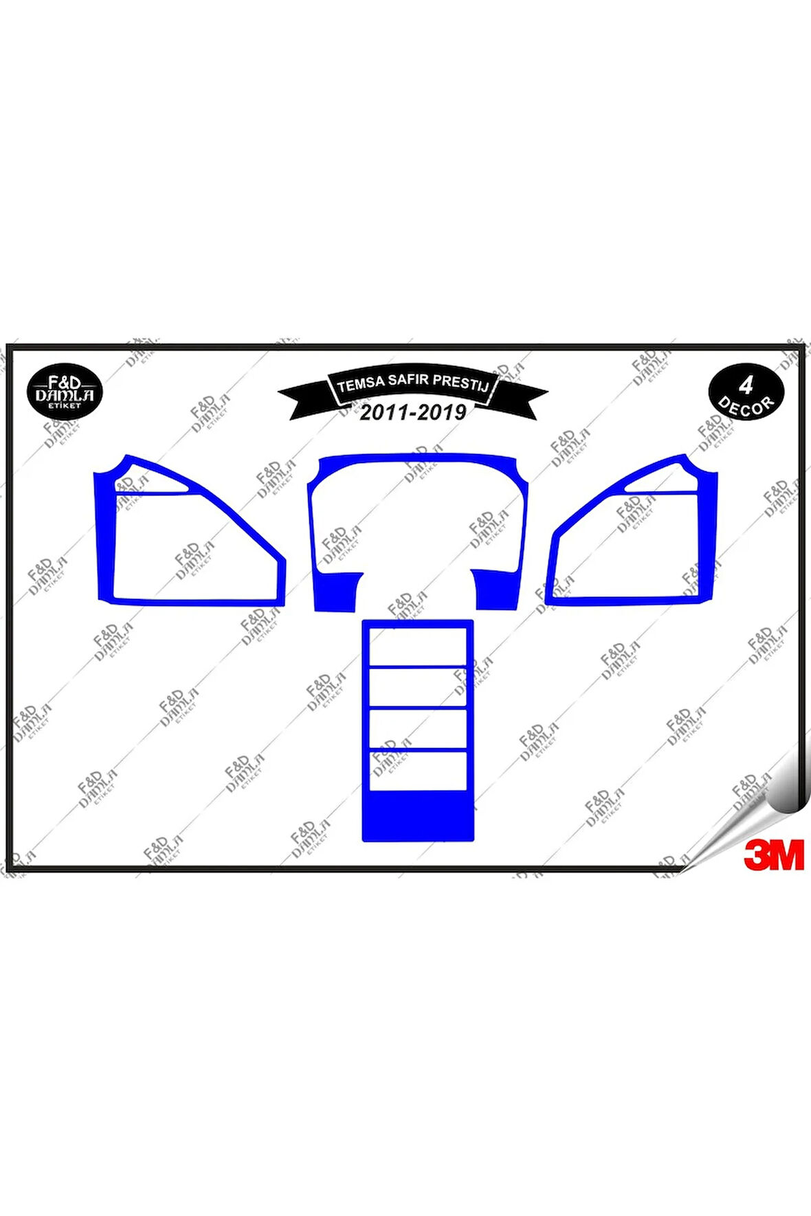 Temsa Safir Prestij (2011-2019) Torpido Konsol Trim Göğüs Maun Kaplama Set 4 Parça Mavi