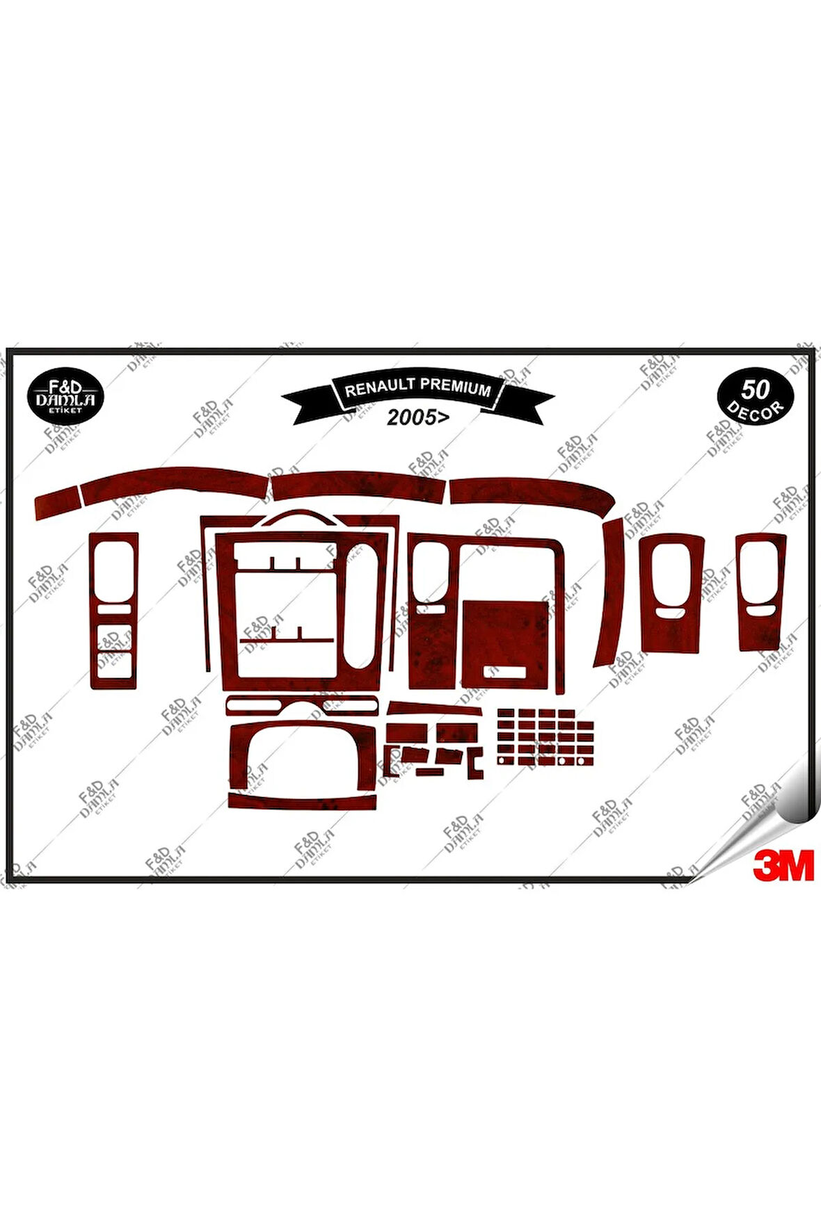 Renault Premium 2005 Torpido Konsol Trim Göğüs Maun Kaplama Set 50 Parça Maun
