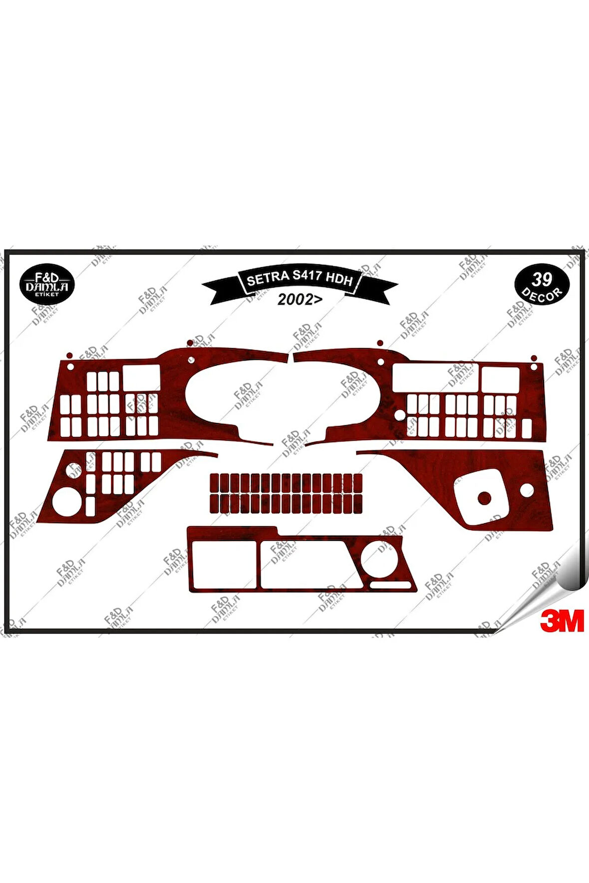 Setra S 417 HDH  2002 Torpido Konsol Trim Göğüs Maun Kaplama Set 39 Parça Maun