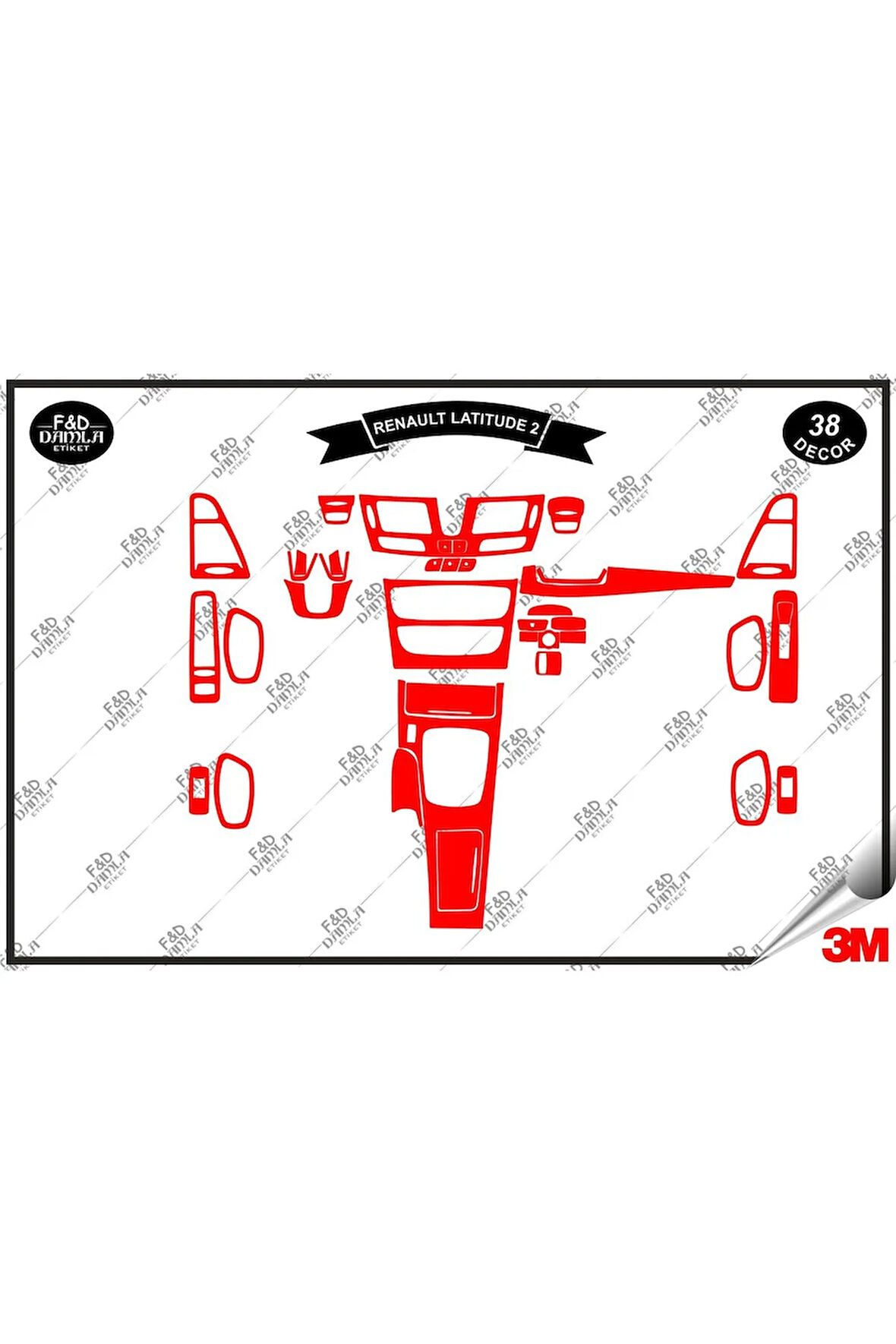 Renault Latıtude 2 Torpido Konsol Trim Göğüs Maun Kaplama Set 38 Parça Kırmızı
