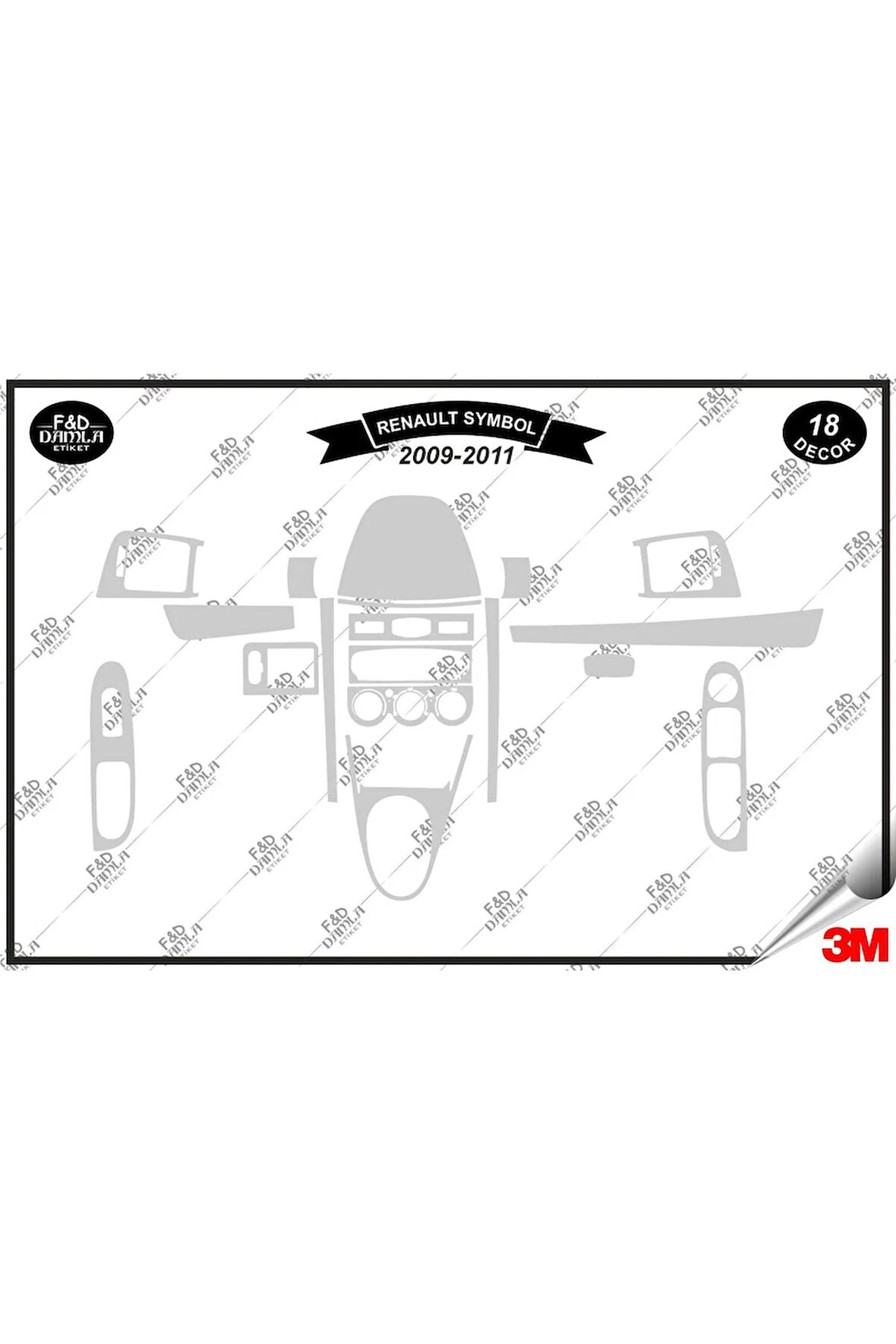 Renault Symbol 2009-2011 Torpido Konsol Trim Göğüs Maun Kaplama Set 18 Parça Gümüş