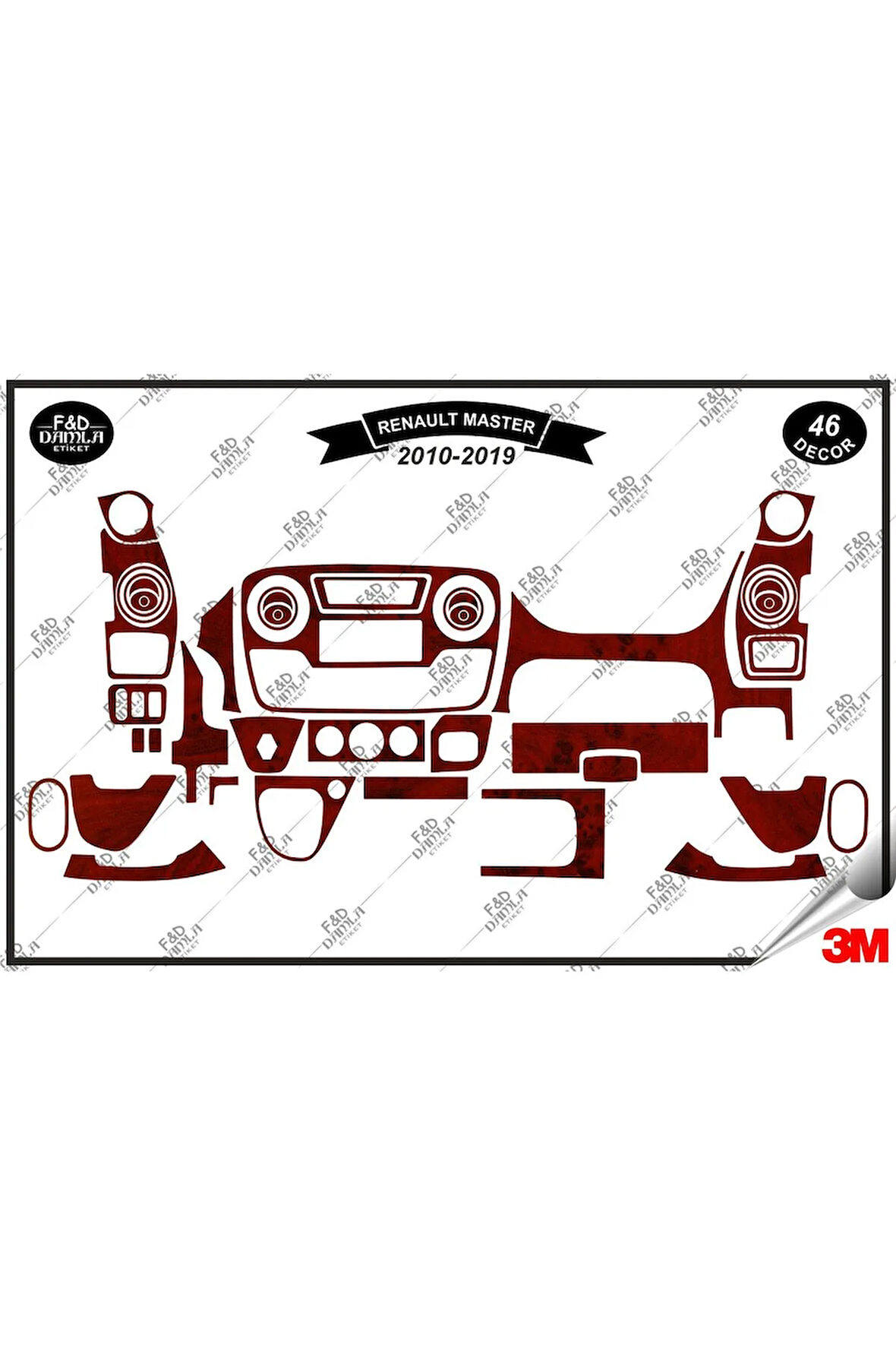 Renault Master 3 (2010-2019) Torpido Konsol Trim Göğüs Maun Kaplama Set 46 Parça Maun