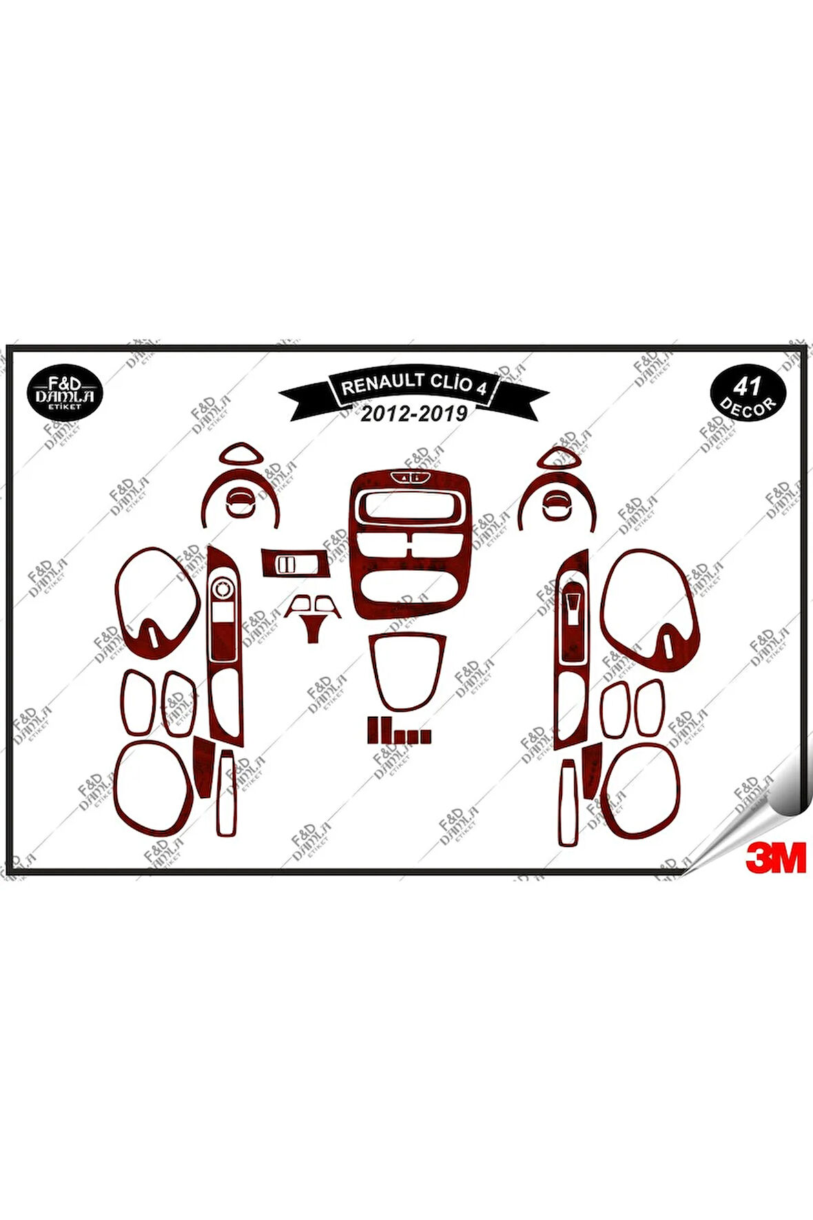 Renault Clio 4 (2012-2019) Torpido Konsol Trim Göğüs Maun Kaplama Set 41 Parça Maun