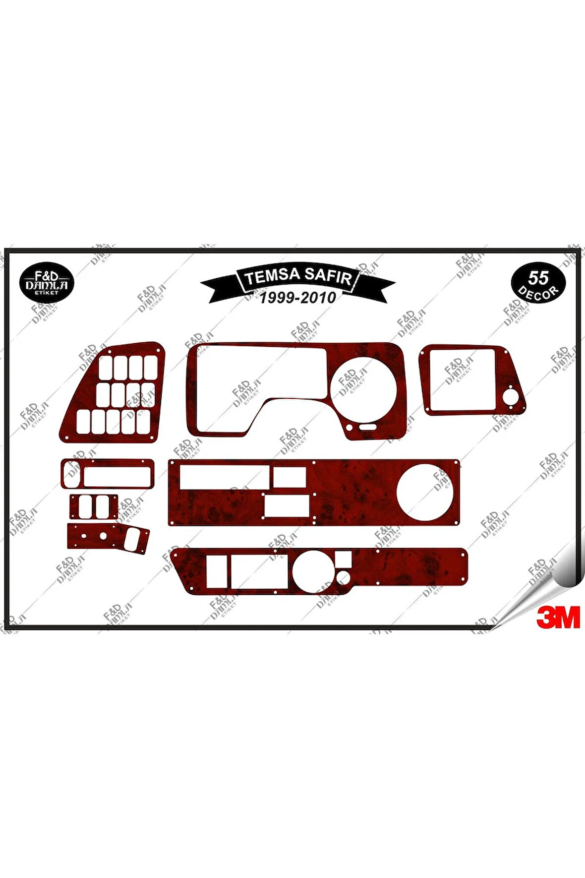 Temsa Safir 1999-2010 Torpido Konsol Trim Göğüs Maun Kaplama Set 55 Parça Maun