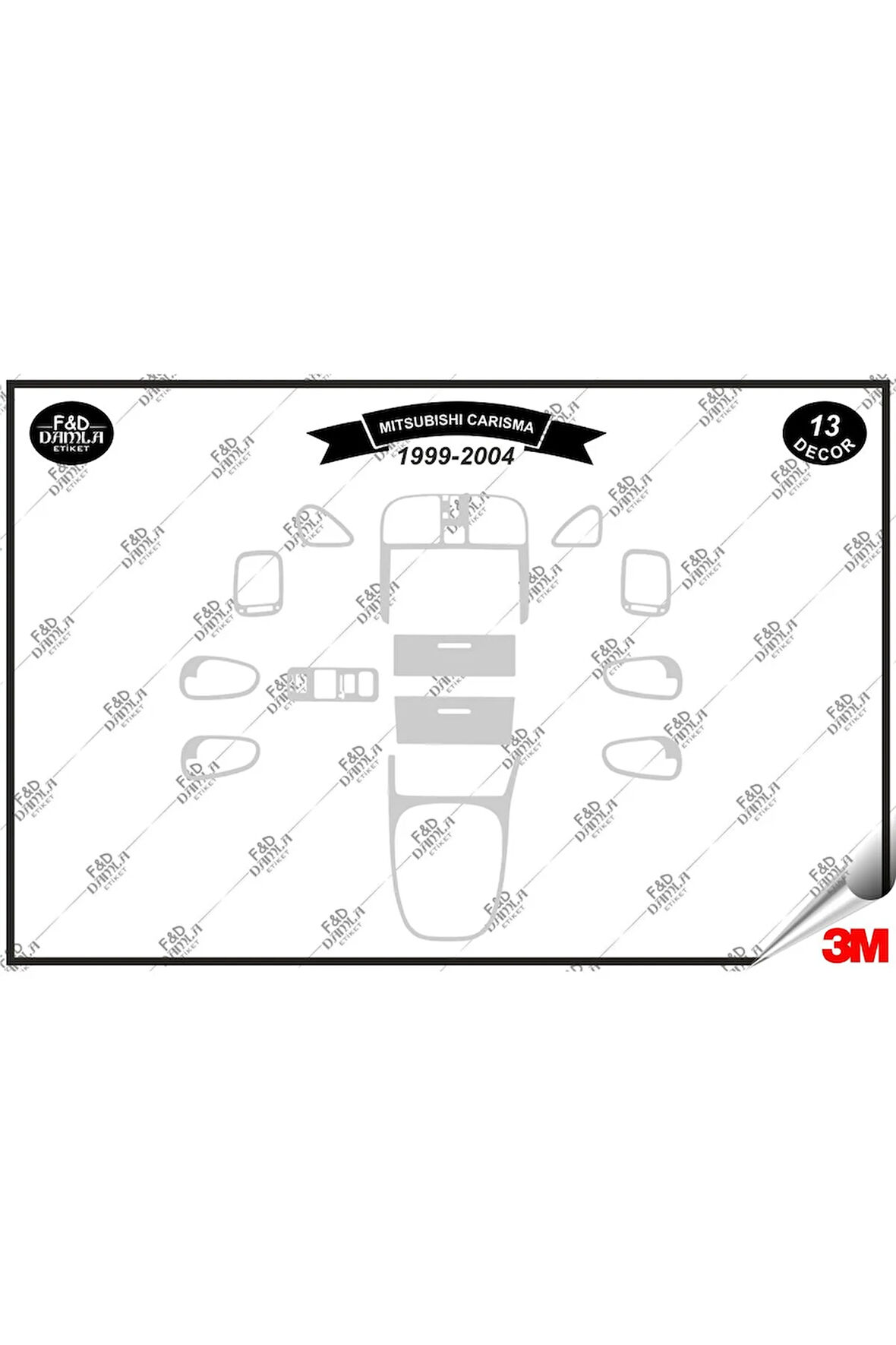 Mitsubishi Carisma 1999-2004 Torpido Konsol Trim Göğüs Maun Kaplama Set 13 Parça Gümüş