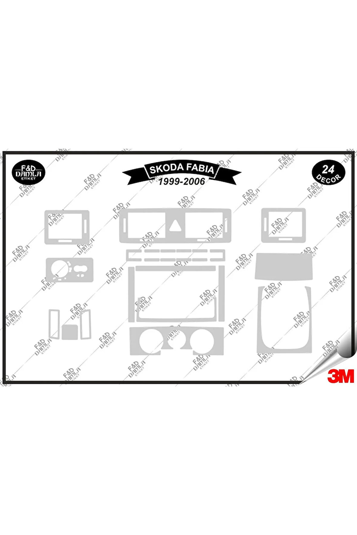 Skoda Fabia 1999-2006 Torpido Konsol Trim Göğüs Maun Kaplama Set 24 Parça Gümüş