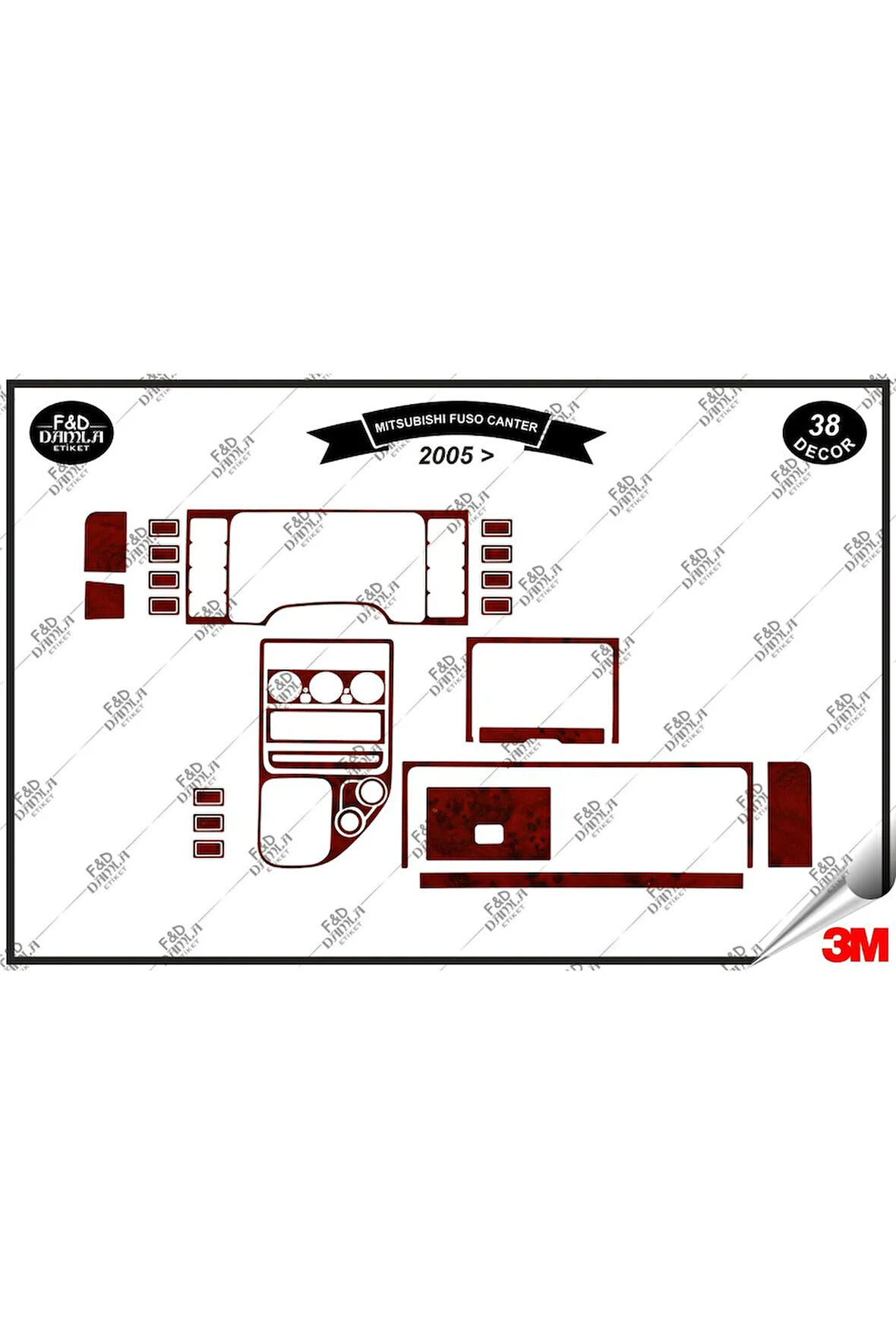 Mitsubishi Fuso Canter 2005 Torpido Konsol Trim Göğüs Maun Kaplama Set 38 Parça Maun