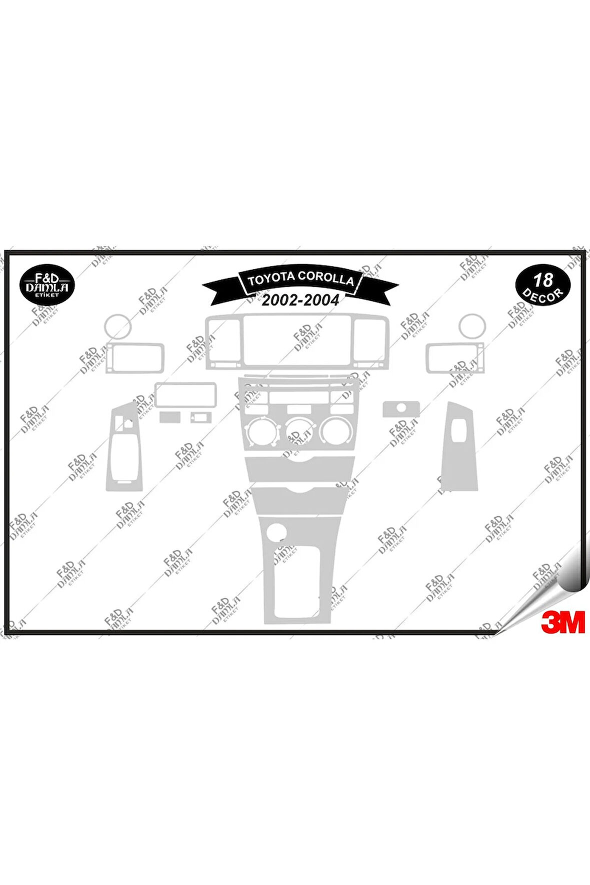 Toyota Corolla 2002-2004 Torpido Konsol Trim Göğüs Maun Kaplama Set 18 Parça Gümüş