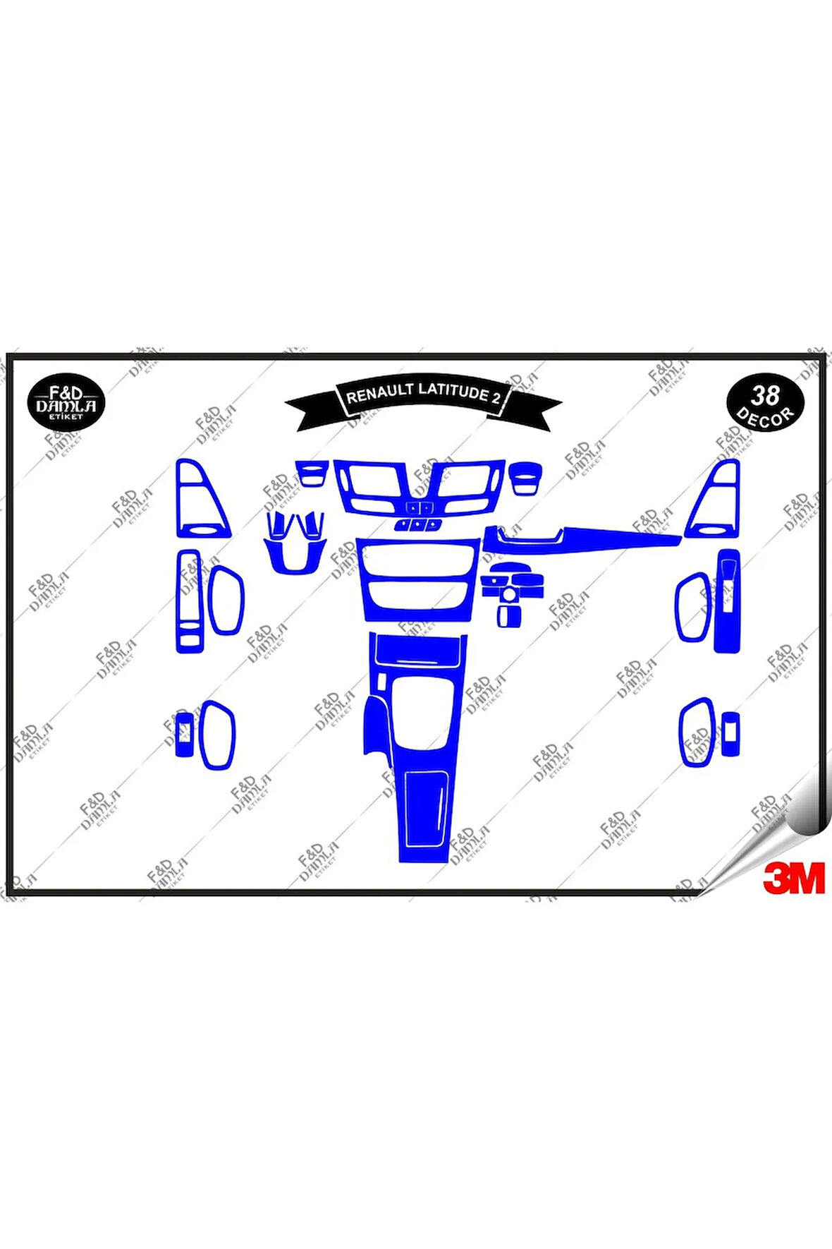 Renault Latıtude 2 Torpido Konsol Trim Göğüs Maun Kaplama Set 38 Parça Mavi