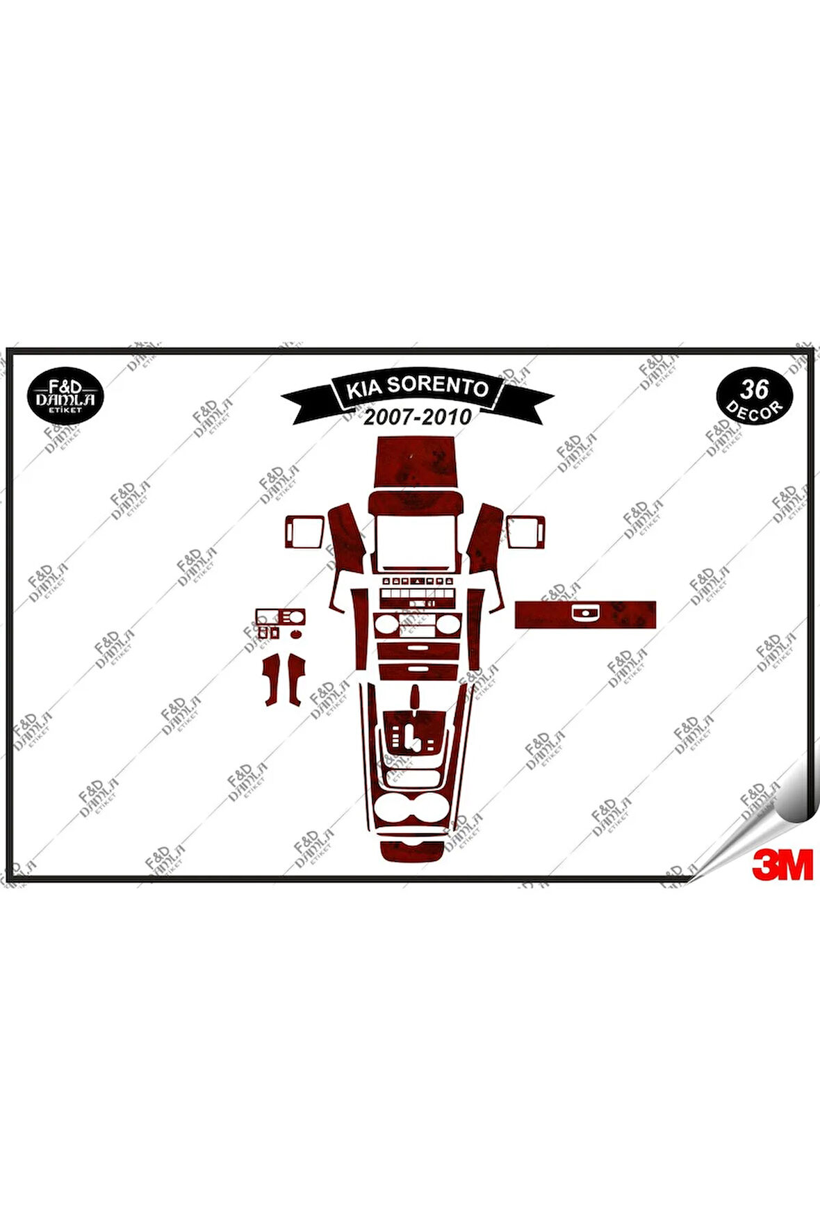Kıa Sorento 2007-2010 Torpido Konsol Trim Göğüs Maun Kaplama Set 36 Parça Maun