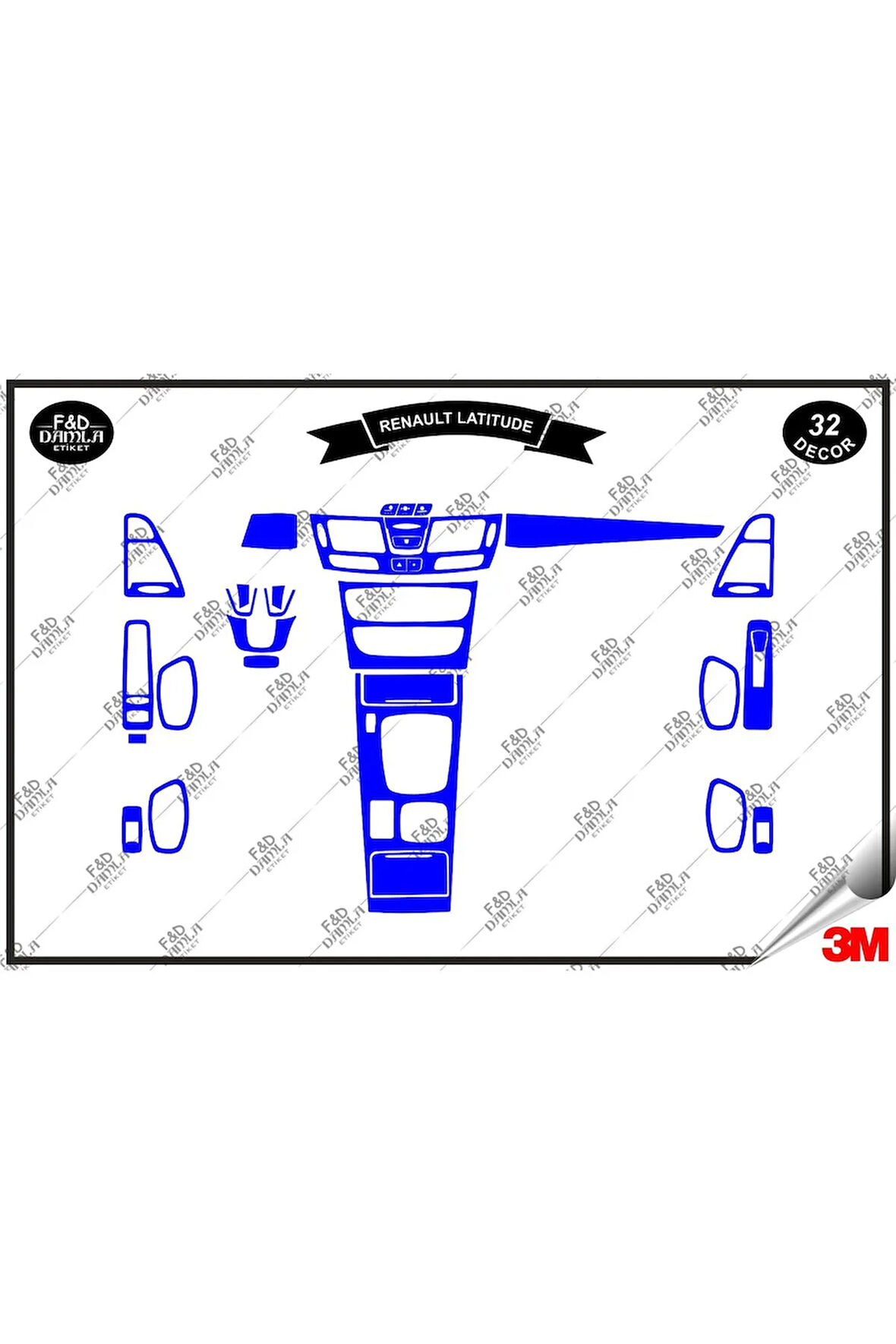 Renault Latıtude Torpido Konsol Trim Göğüs Maun Kaplama Set 32 Parça Mavi