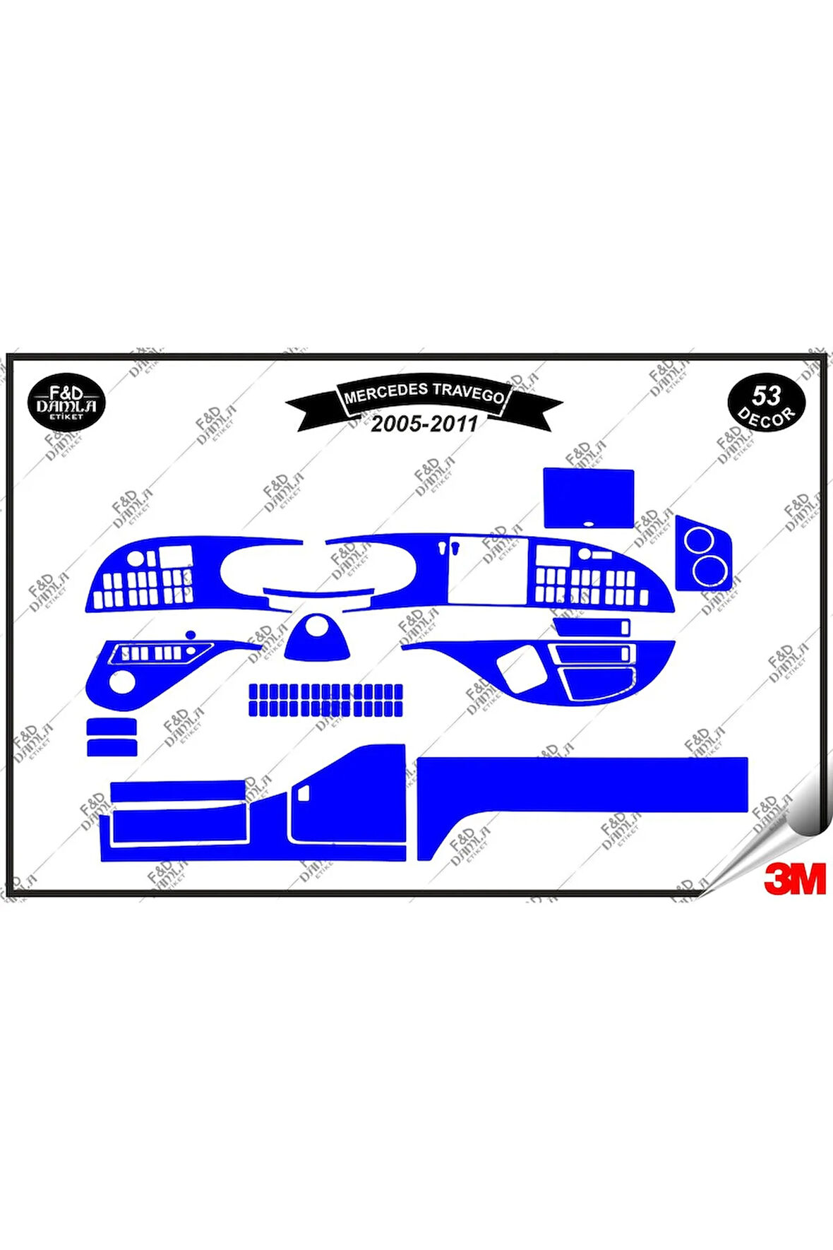Mercedes Travego 2005-2011 Full Torpido Konsol Trim Göğüs Maun Kaplama Set 53 Parça Mavi