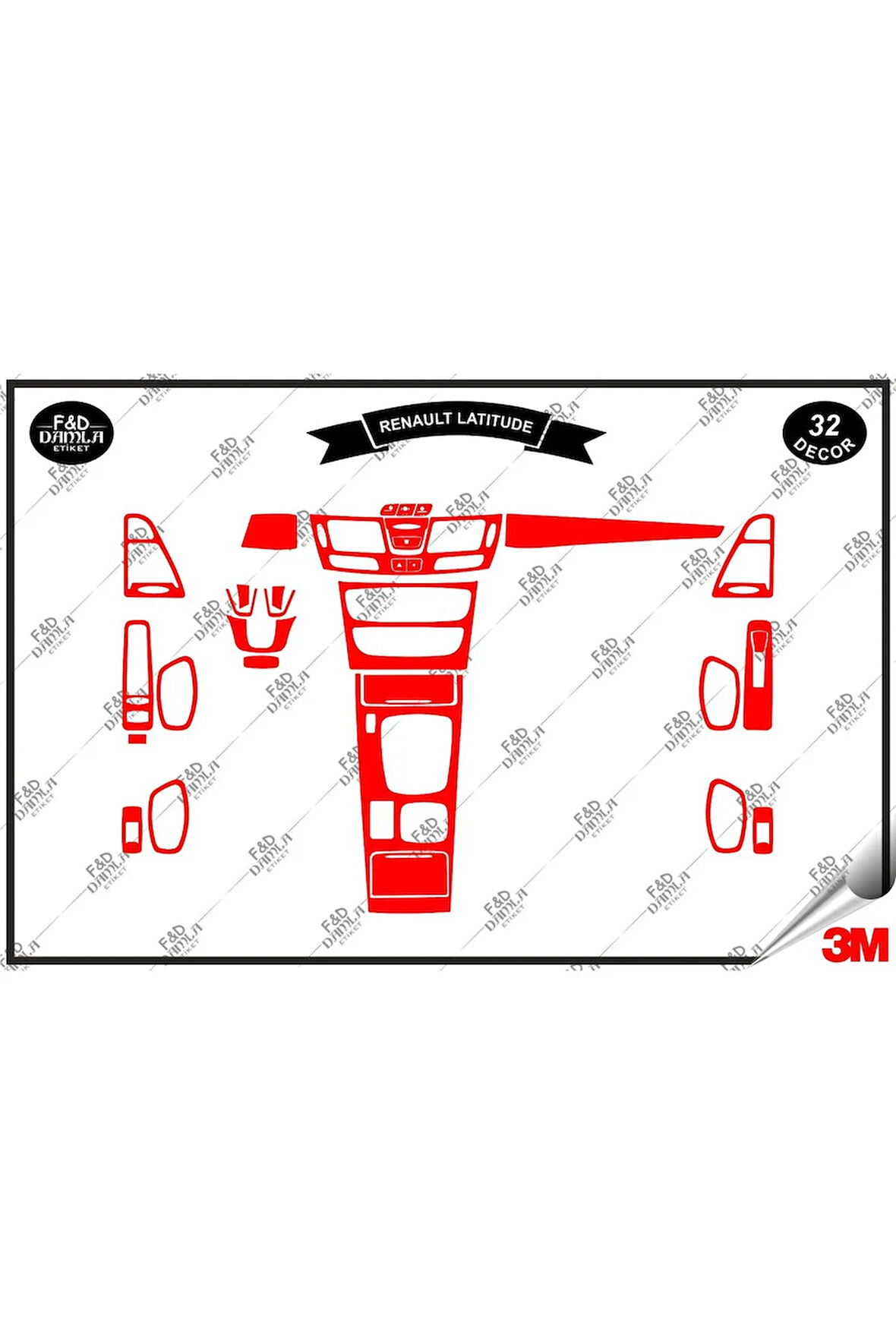 Renault Latıtude Torpido Konsol Trim Göğüs Maun Kaplama Set 32 Parça Kırmızı