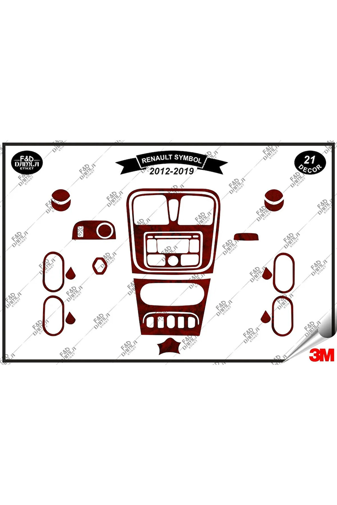 Renault Symbol 2012-2019 Torpido Konsol Trim Göğüs Maun Kaplama Set 21 Parça Maun