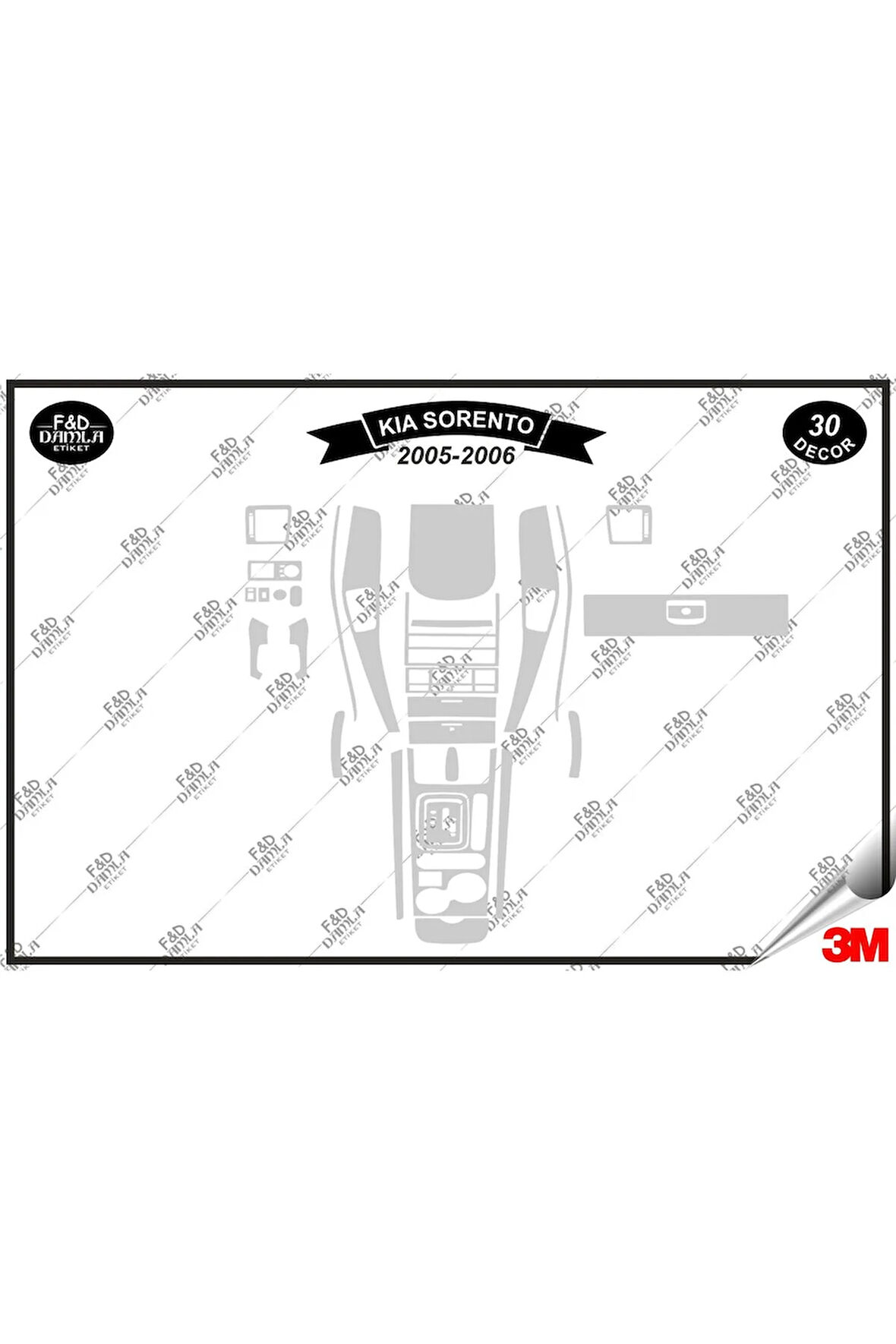 Kıa Sorento 2005-2006 Torpido Konsol Trim Göğüs Maun Kaplama Set 30 Parça Gümüş