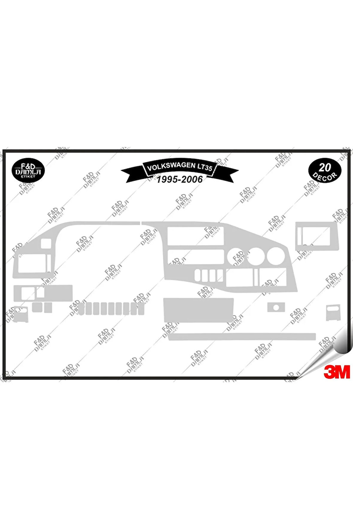 Volkswagen  LT 35 1995-2006 Torpido Konsol Trim Göğüs Maun Kaplama Set 20 Parça Gümüş