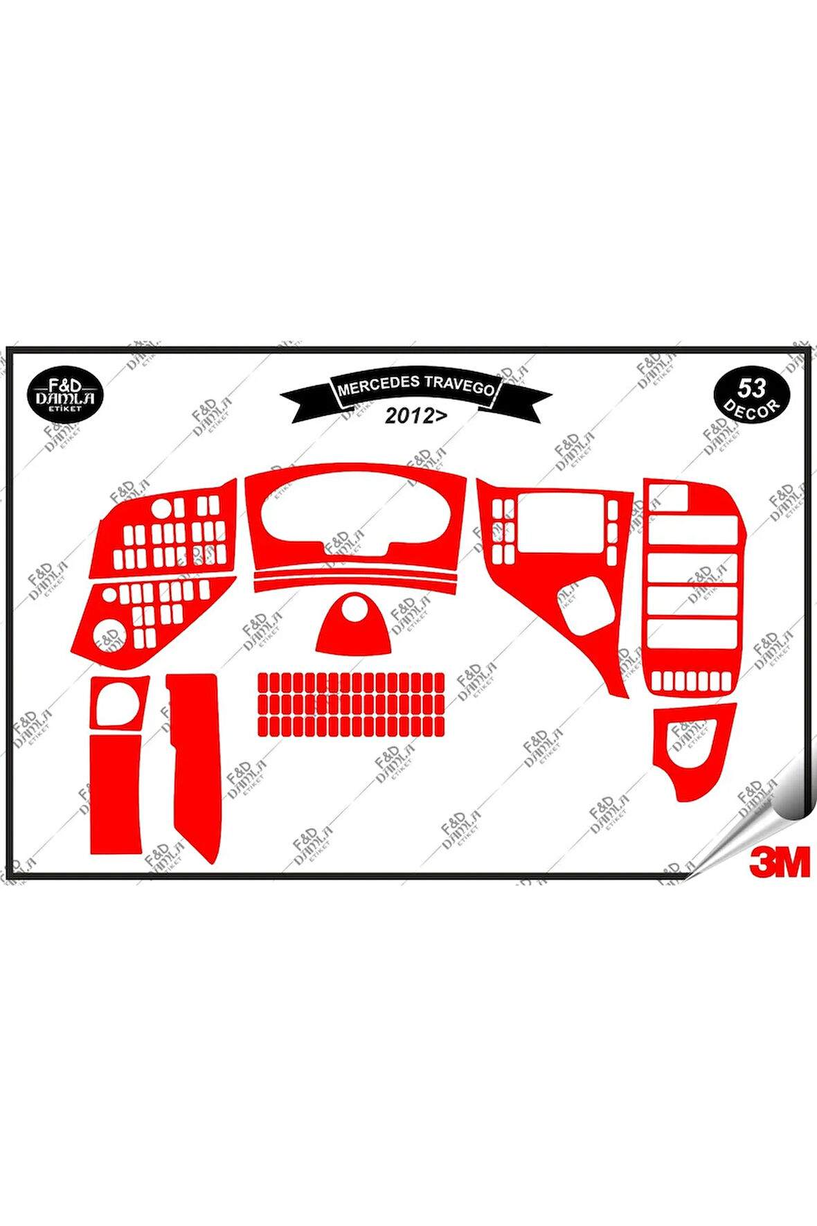 Mercedes Travego 2012 Full Torpido Konsol Trim Göğüs Maun Kaplama Set 53 Parça Kırmızı
