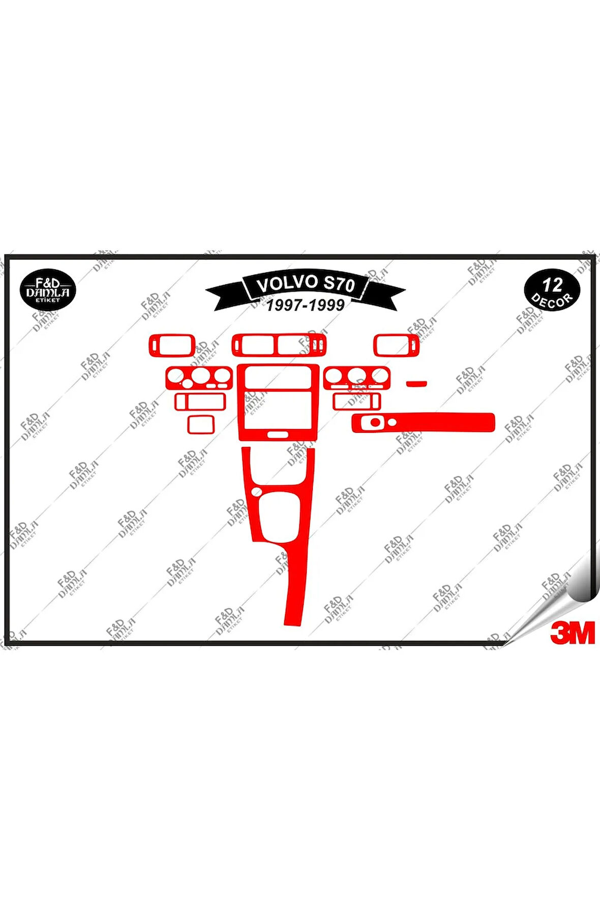 Volvo S70 1997-1999 Torpido Konsol Trim Göğüs Maun Kaplama Set 12 Parça Kırmızı