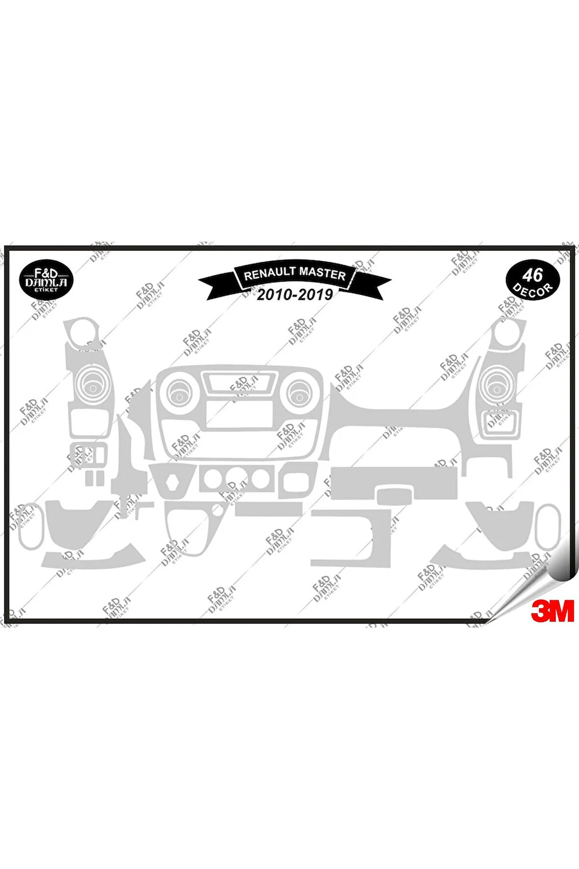 Renault Master 3 (2010-2019) Torpido Konsol Trim Göğüs Maun Kaplama Set 46 Parça Gümüş