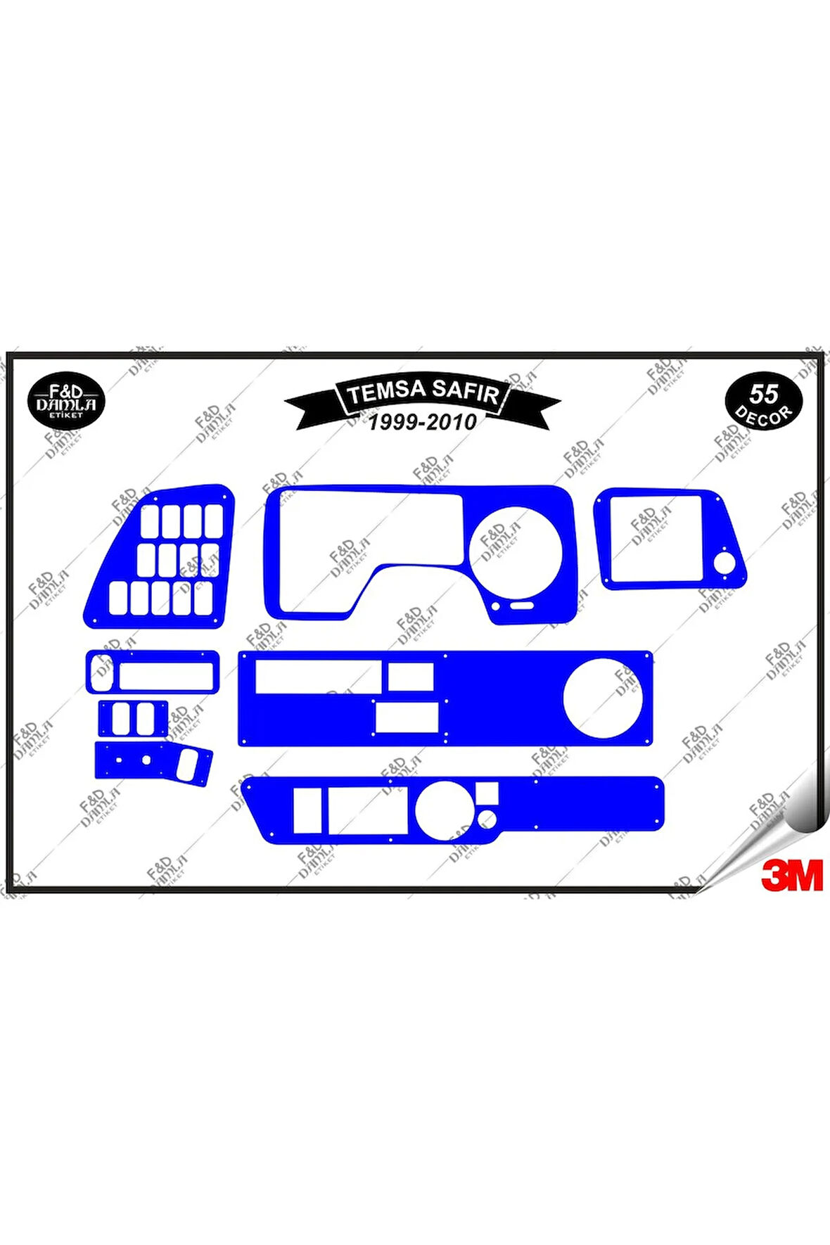Temsa Safir 1999-2010 Torpido Konsol Trim Göğüs Maun Kaplama Set 55 Parça Mavi
