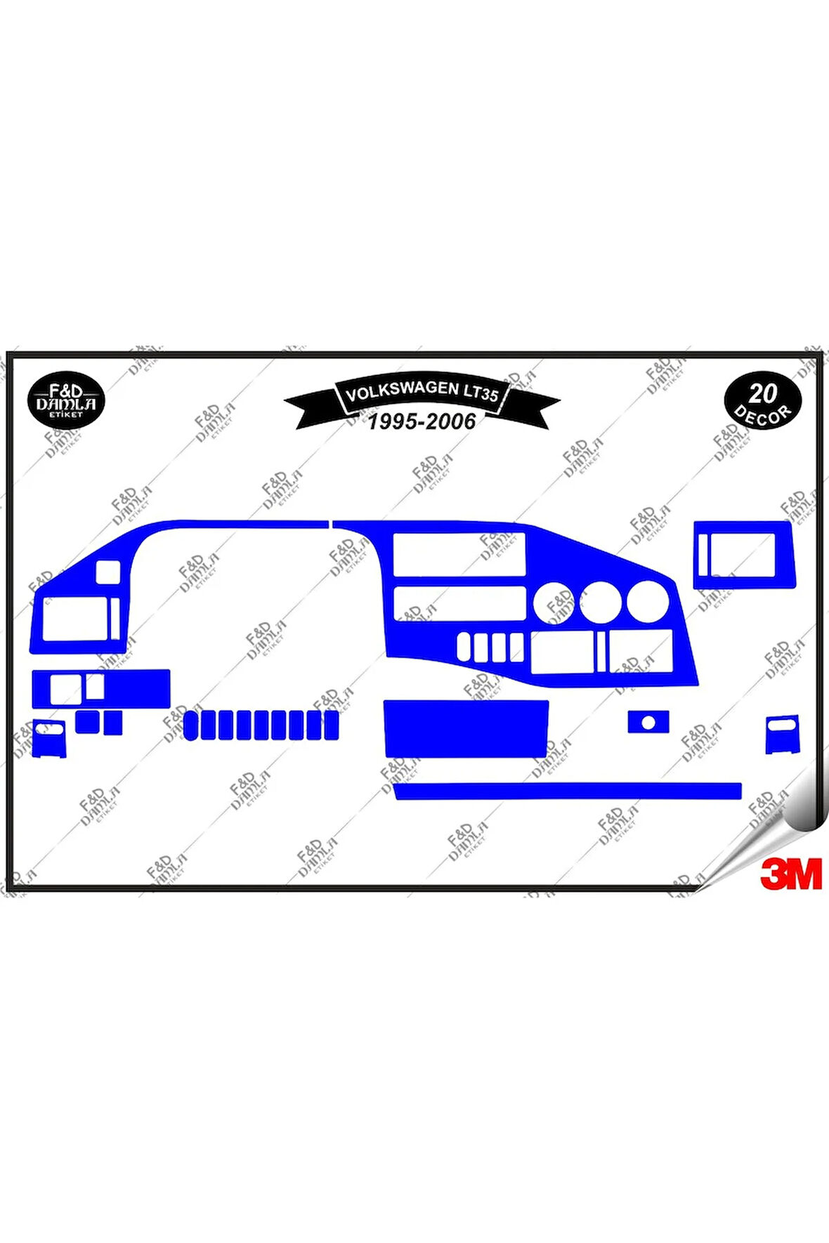 Volkswagen  LT 35 1995-2006 Torpido Konsol Trim Göğüs Maun Kaplama Set 20 Parça Mavi