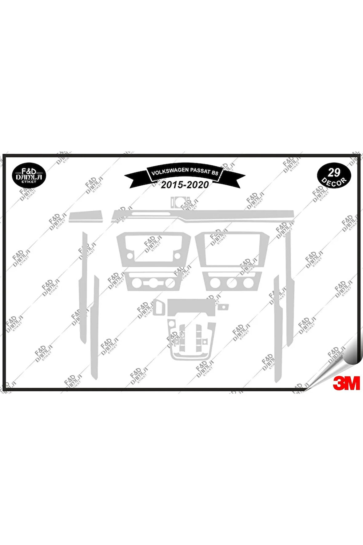 Volkswagen Passat B8 2015-2020 Torpido Konsol Trim Göğüs Maun Kaplama Set 29 Parça Gümüş