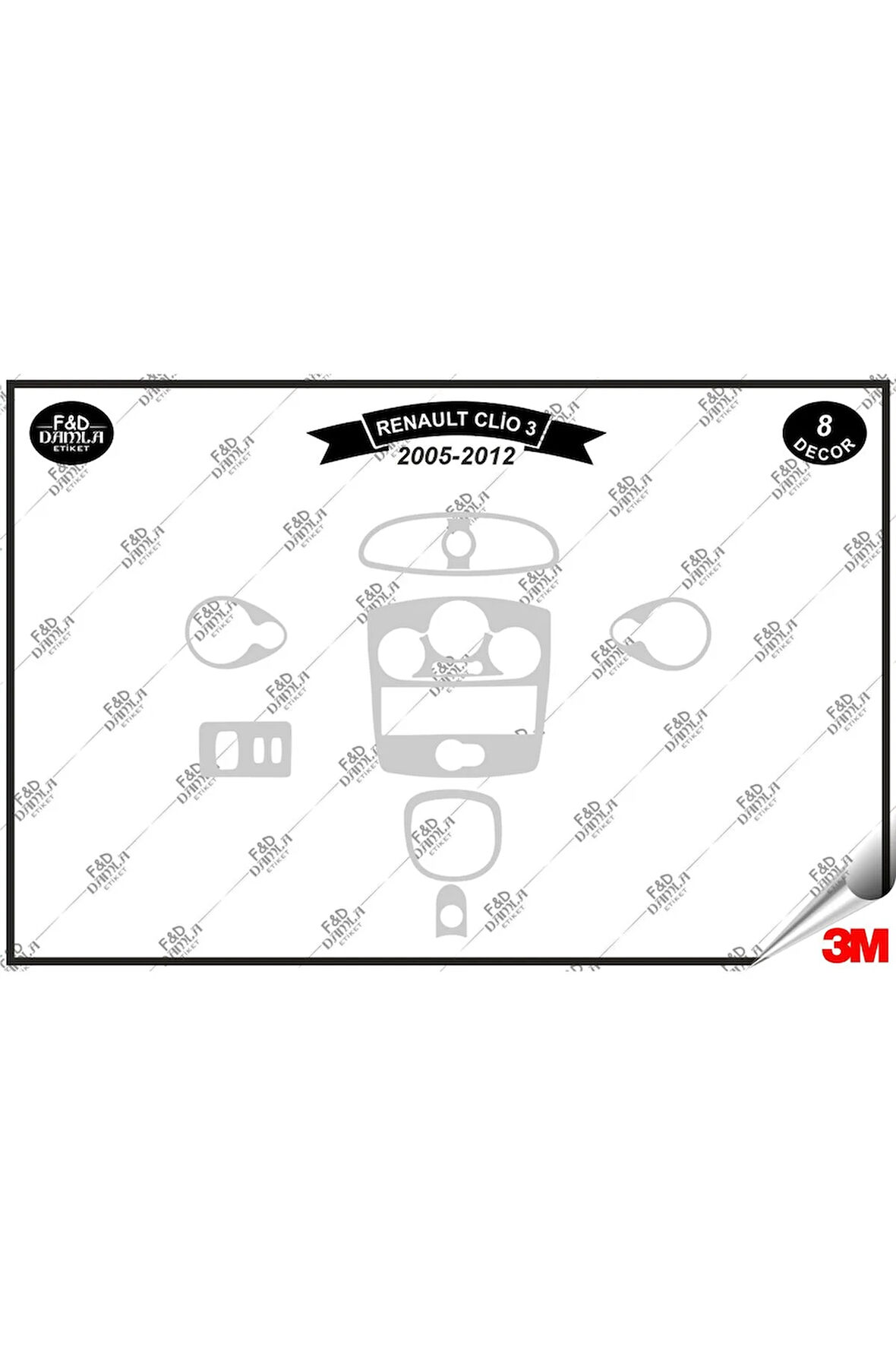 Renault Clio 3 (2005-2012)Torpido Konsol Trim Göğüs Maun Kaplama Set 8 Parça Gümüş