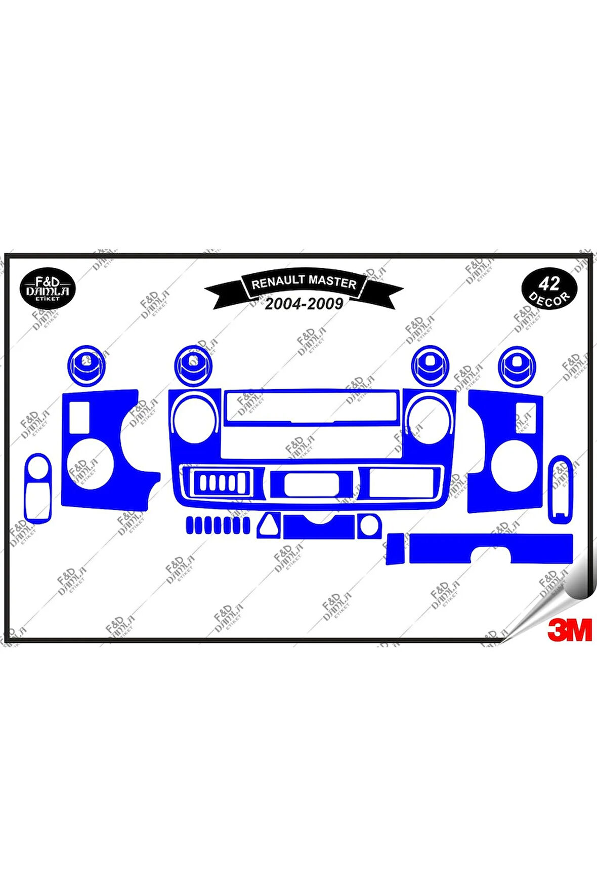 Renault Master 2 (2004-2009)Torpido Konsol Trim Göğüs Maun Kaplama Set 42 Parça Mavi