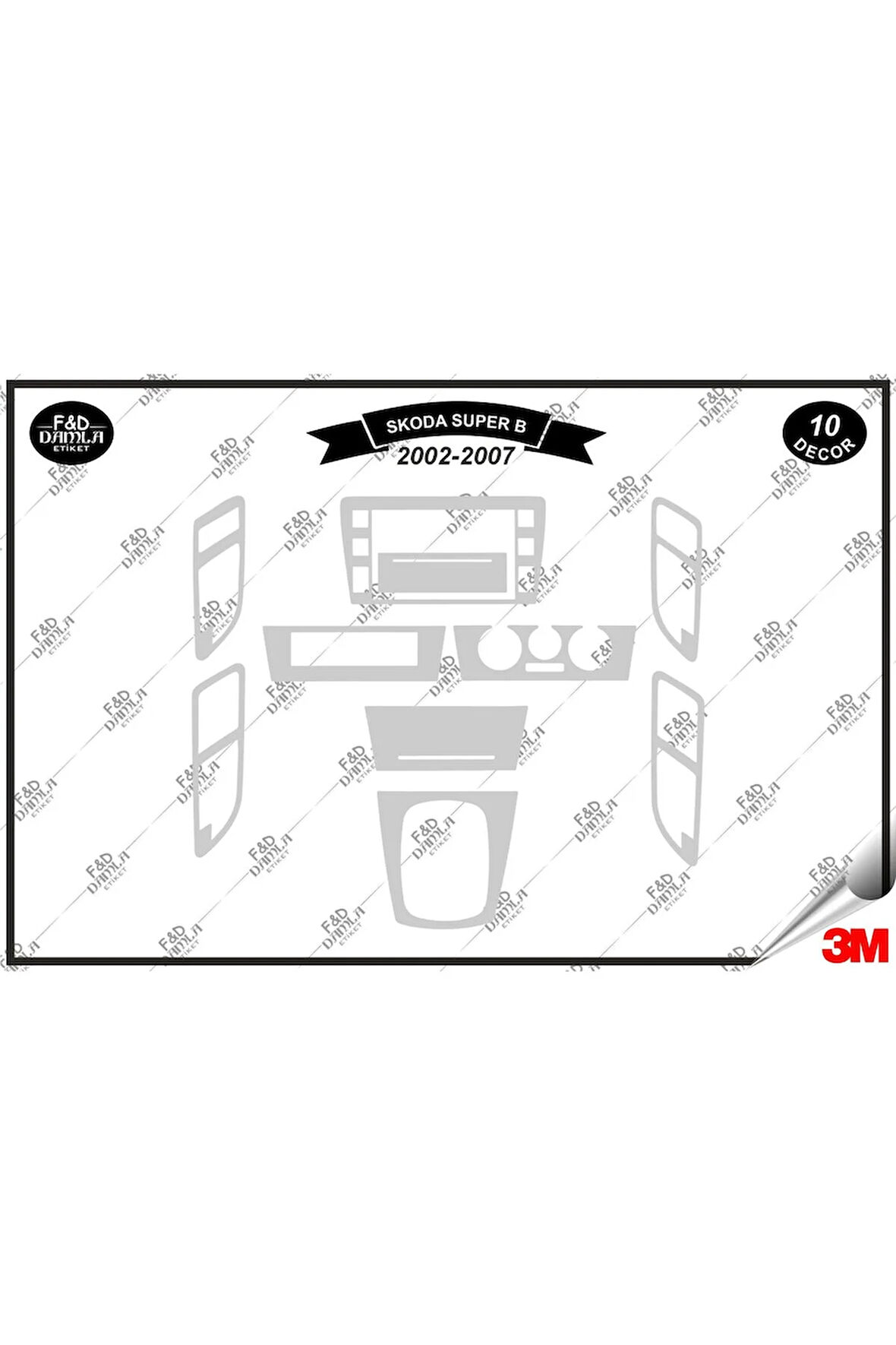 Skoda Suber B V2002-2007 Torpido Konsol Trim Göğüs Maun Kaplama Set 10 Parça Gümüş