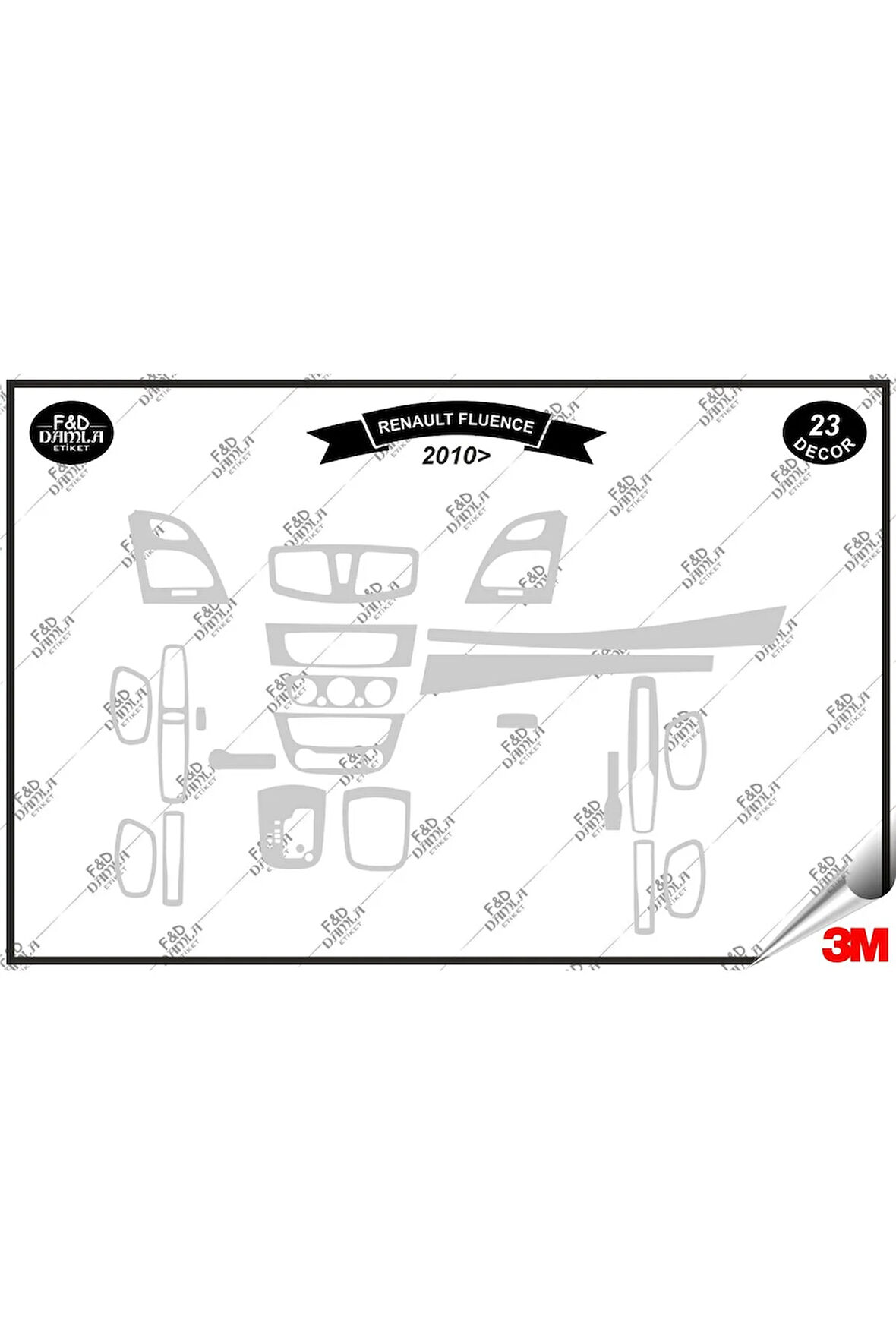 Renault Fluance 2010 Torpido Konsol Trim Göğüs Maun Kaplama Set 23 Parça Gümüş