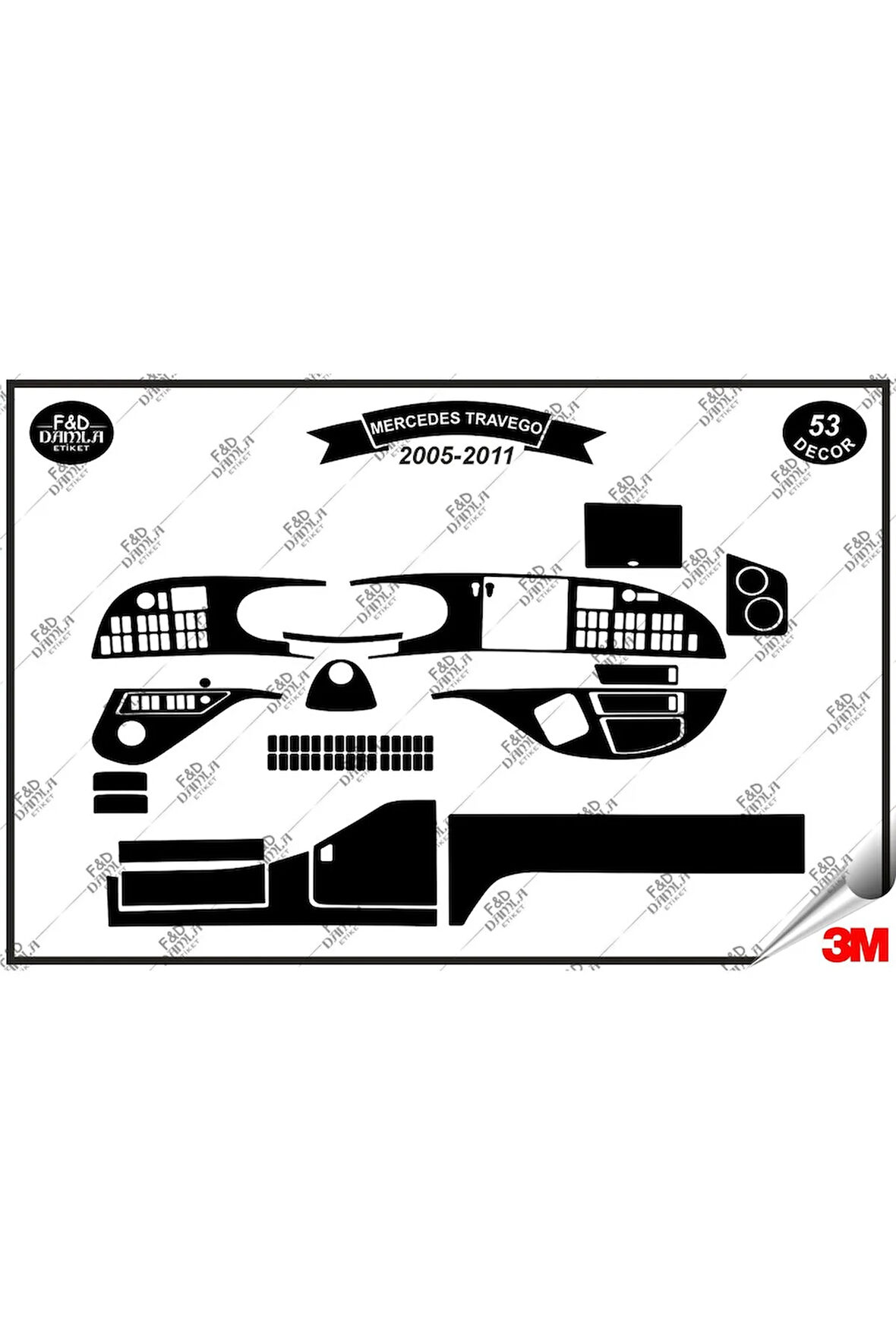 Mercedes Travego 2005-2011 Full Torpido Konsol Trim Göğüs Maun Kaplama Set 53 Parça Siyah