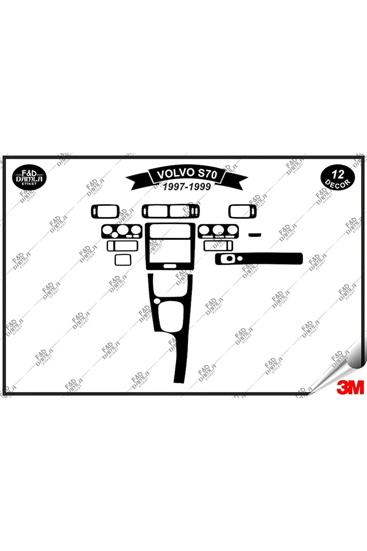 Volvo S70 1997-1999 Torpido Konsol Trim Göğüs Maun Kaplama Set 12 Parça Siyah