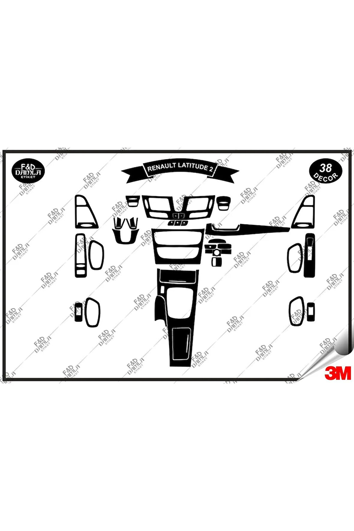 Renault Latıtude 2 Torpido Konsol Trim Göğüs Maun Kaplama Set 38 Parça Siyah