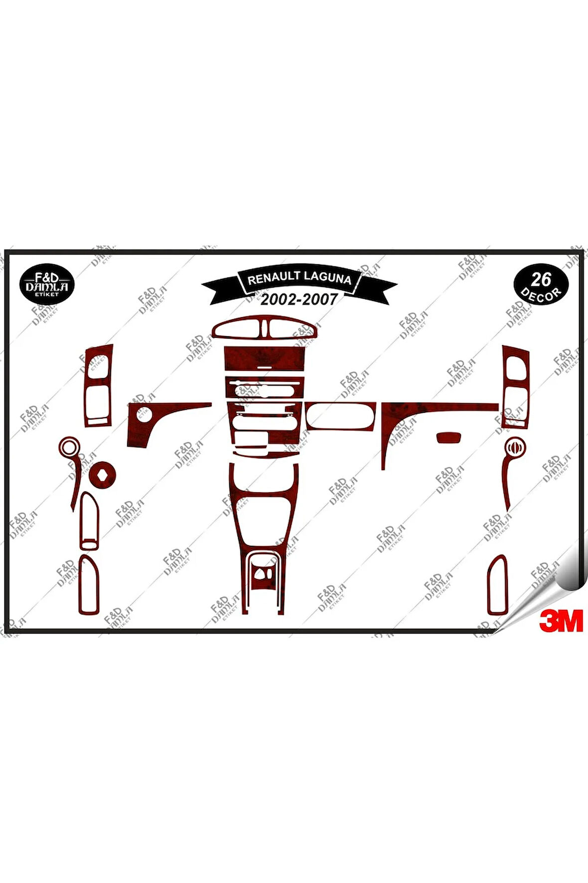 Renault Laguna 2002- 2007 Torpido Konsol Trim Göğüs Maun Kaplama Set 26 Parça Maun