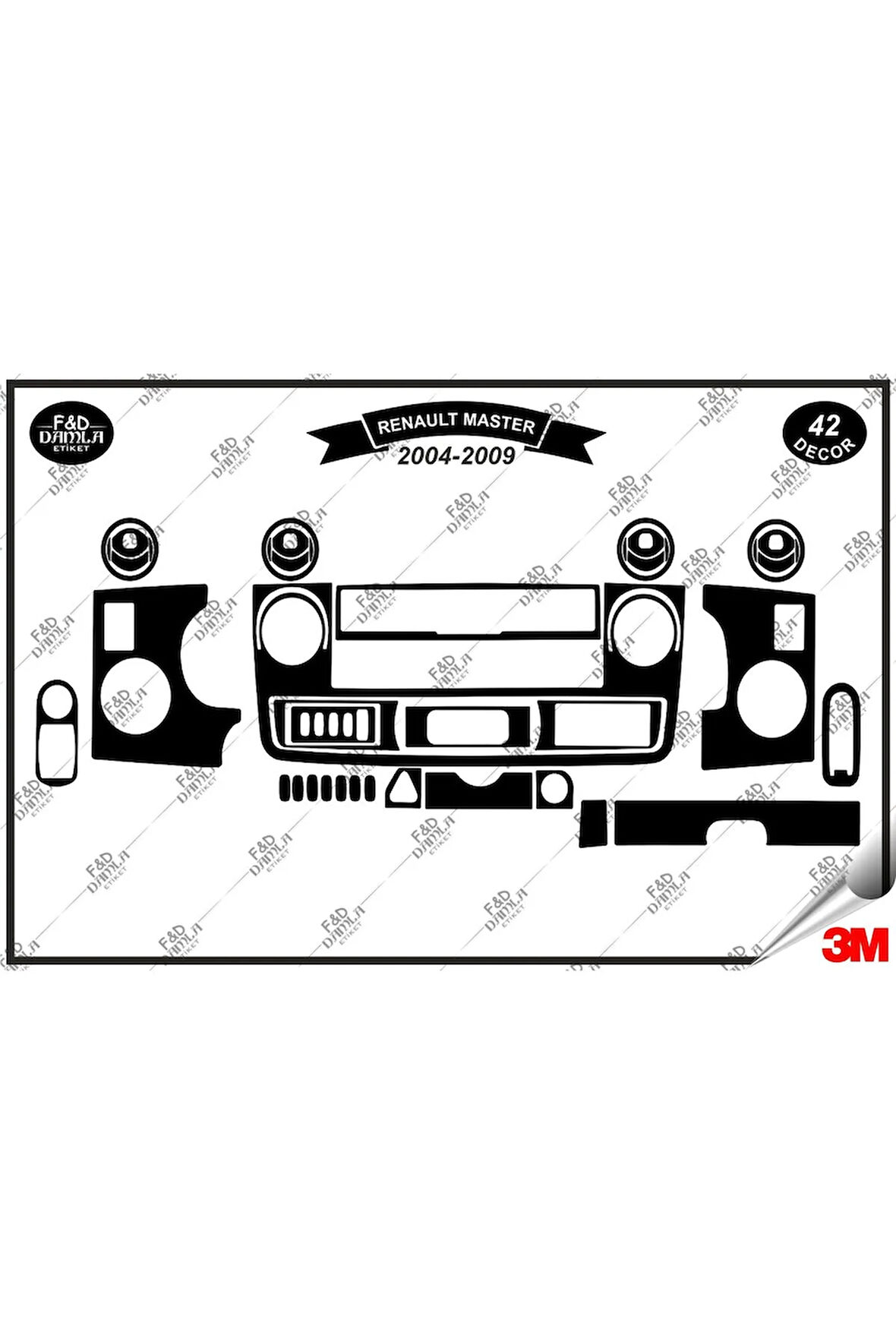 Renault Master 2 (2004-2009)Torpido Konsol Trim Göğüs Maun Kaplama Set 42 Parça Siyah