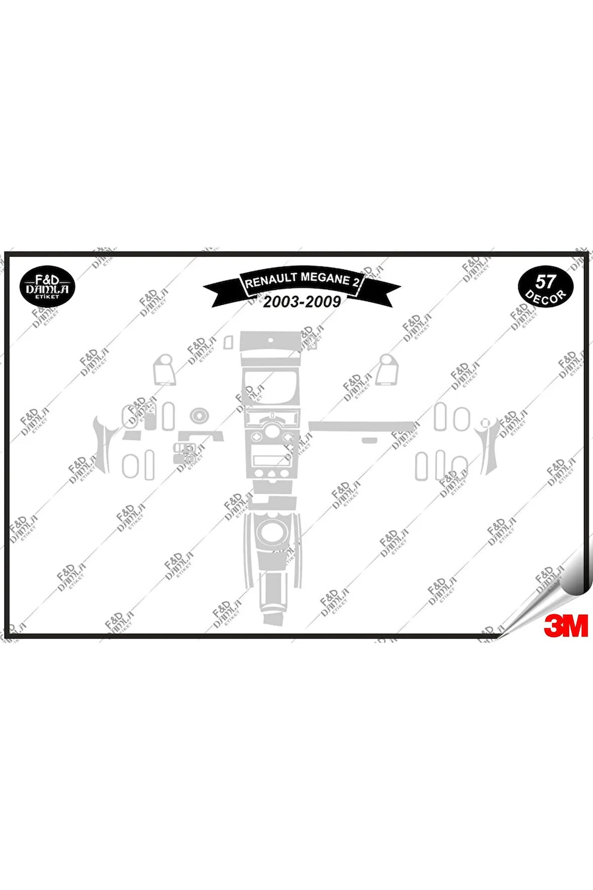 Renault Megane 2 Dijital 2003-2009 Torpido Konsol Trim Göğüs Maun Kaplama Set 57 Parça Gümüş