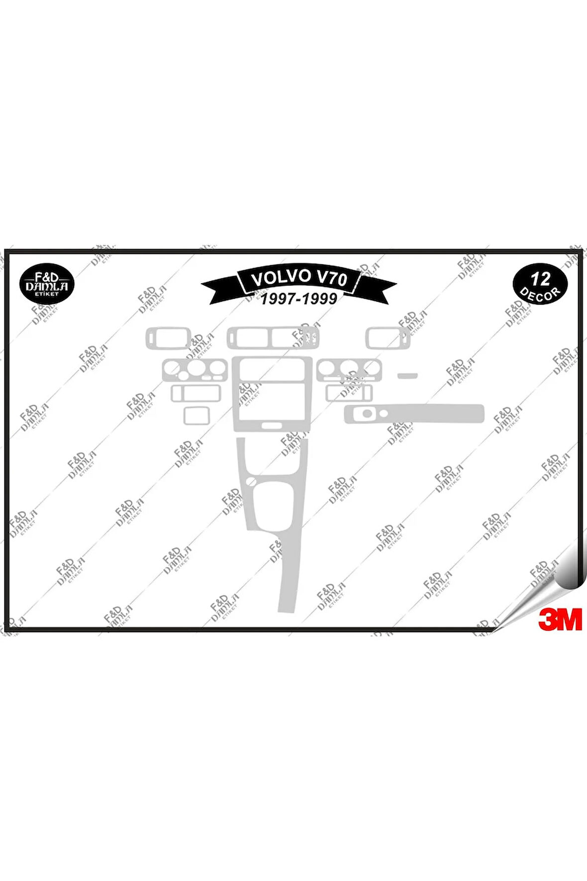Volvo S70 1997-1999 Torpido Konsol Trim Göğüs Maun Kaplama Set 12 Parça Gümüş