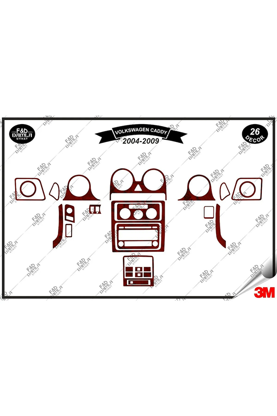 Volkswagen VW Caddy 2004-2009 Torpido Konsol Trim Göğüs Maun Kaplama Set 22 Parça Maun