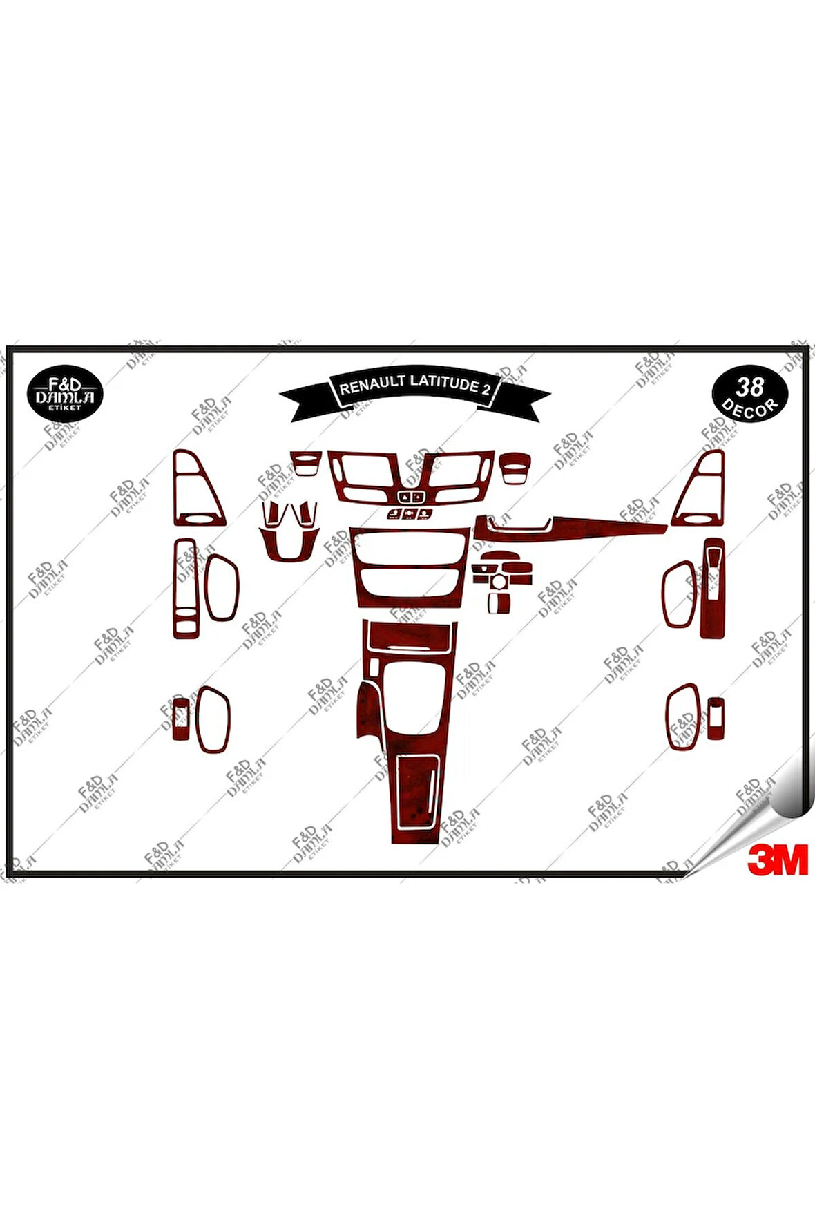 Renault Latıtude 2 Torpido Konsol Trim Göğüs Maun Kaplama Set 38 Parça Maun